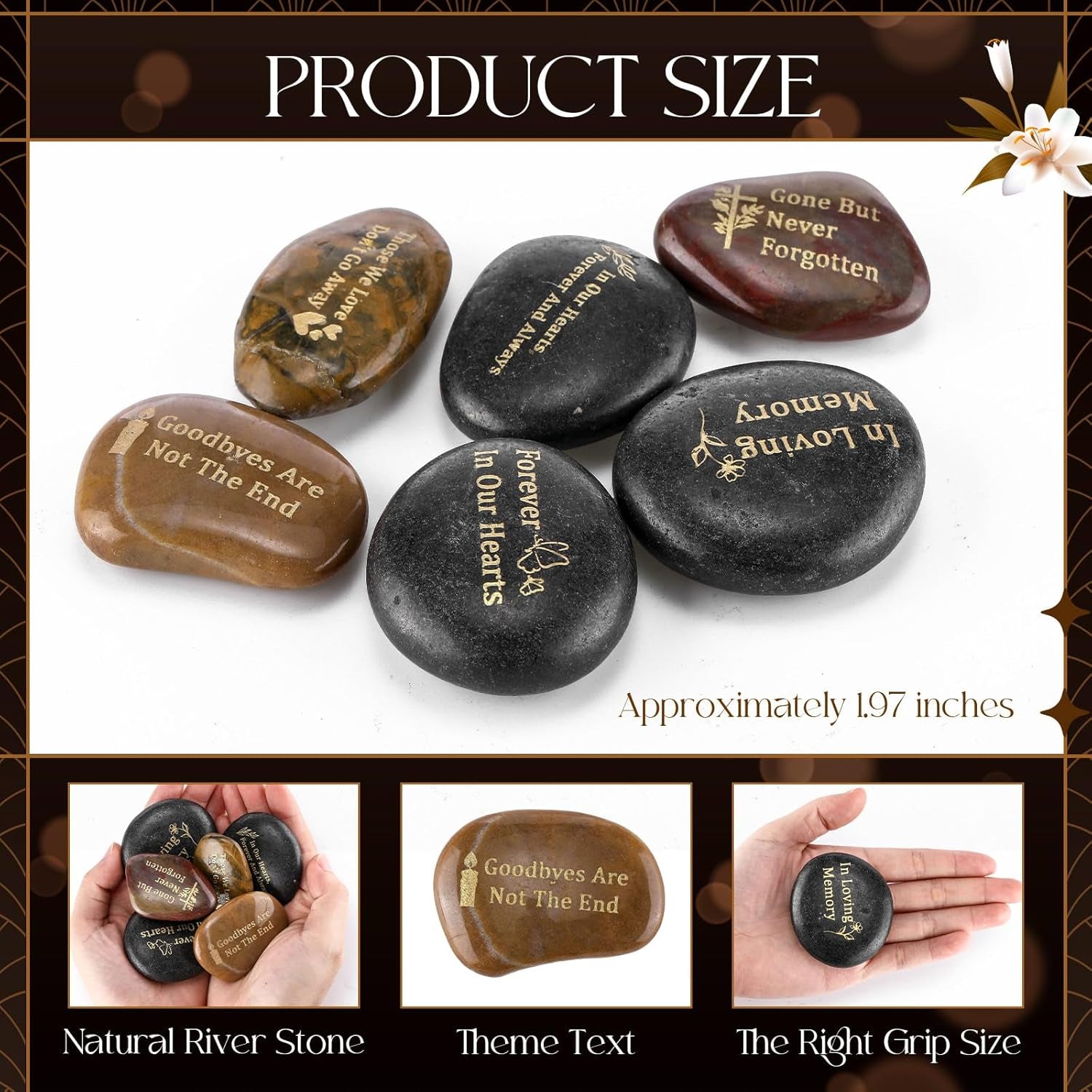 30 Pcs Memorial Stone 1.97 Inch Celebration of Life Favor Inspirational River Rock Engraved in Loving Memory Funeral Favor Decoration for Fathers Day Gift (Deep Color,Classic Style)