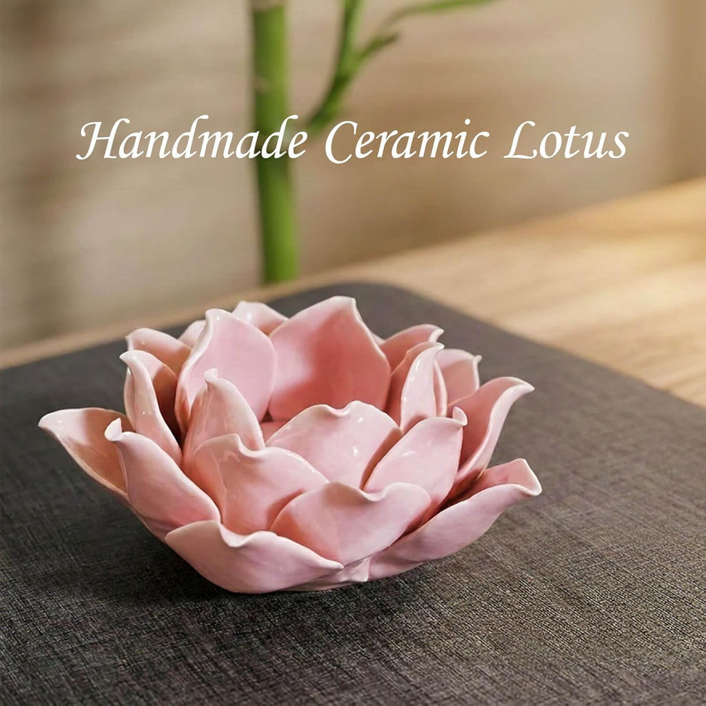 Pink Lotus Flower Candle Holder - Handmade Ceramic Lotus Tealight Candle Holders, Pink Lotus Candle Holders for Home Decoration, 1 Pack