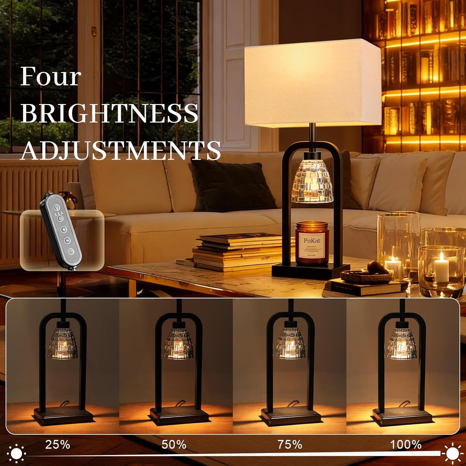 Electric Candle Warmer Lamps Gold, Lamp Candle Warmers with Timer Dimmer, Wax Light Warming Table Lamps Set of 2 for Jar Candles, Modern Bedside Lamp for Home Decor Living Room, Bulb Included