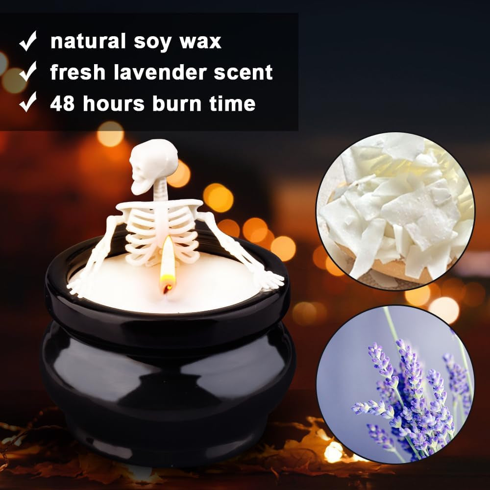 Skeleton Candle Halloween Decorations Indoor, Gothic Vintage Fall Home Decor for Farmhouse Room Apartment Table Desk, Gag Birthday White Elephant Gifts Witchy Gifts for Women Men Friends
