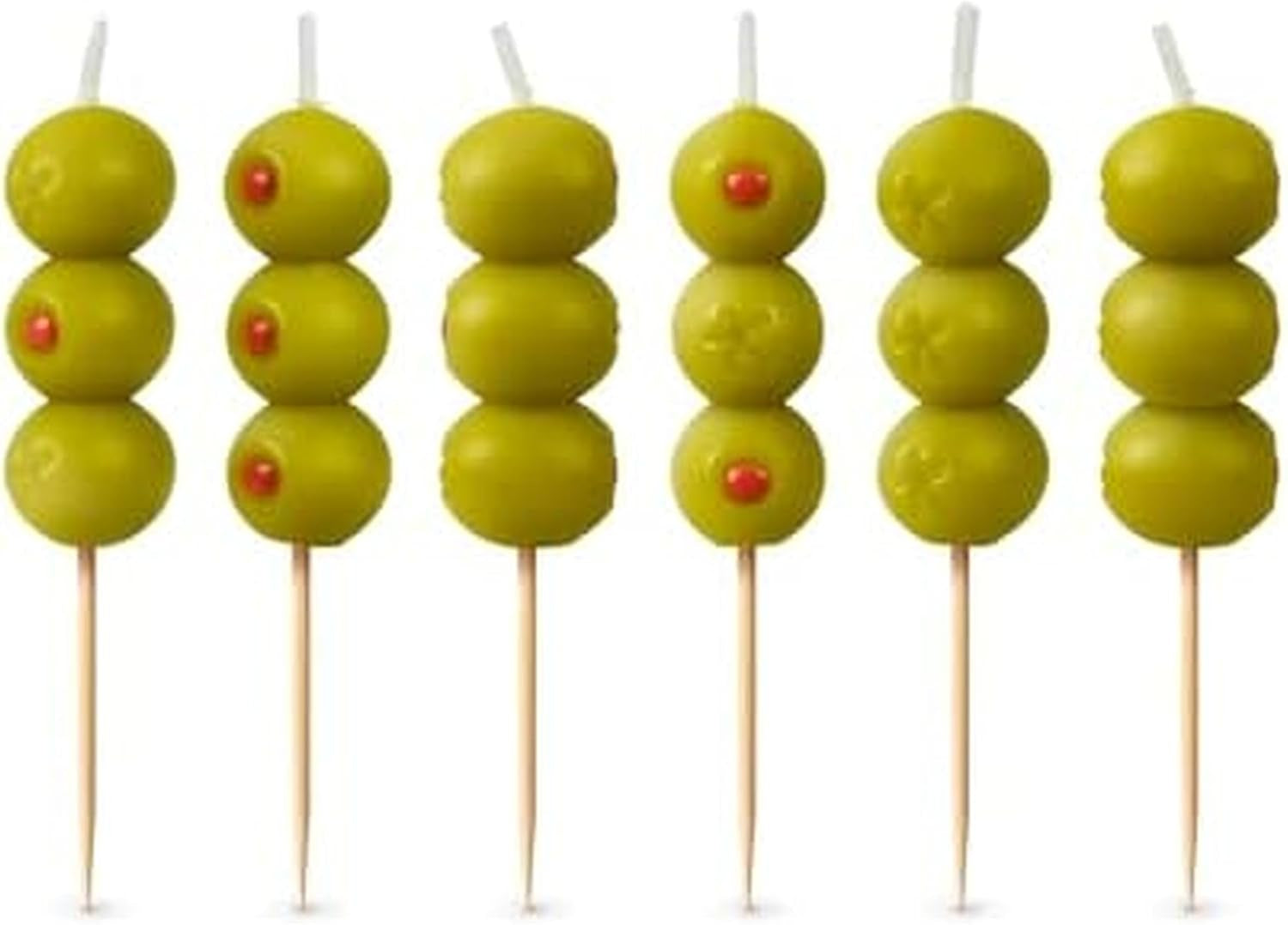 Cocktail Party Olive Birthday Candles – Set of 6 Martini Olive Celebration Candles with Wooden Picks – Fun Decoration for Parties, Birthdays, and Happy Hour