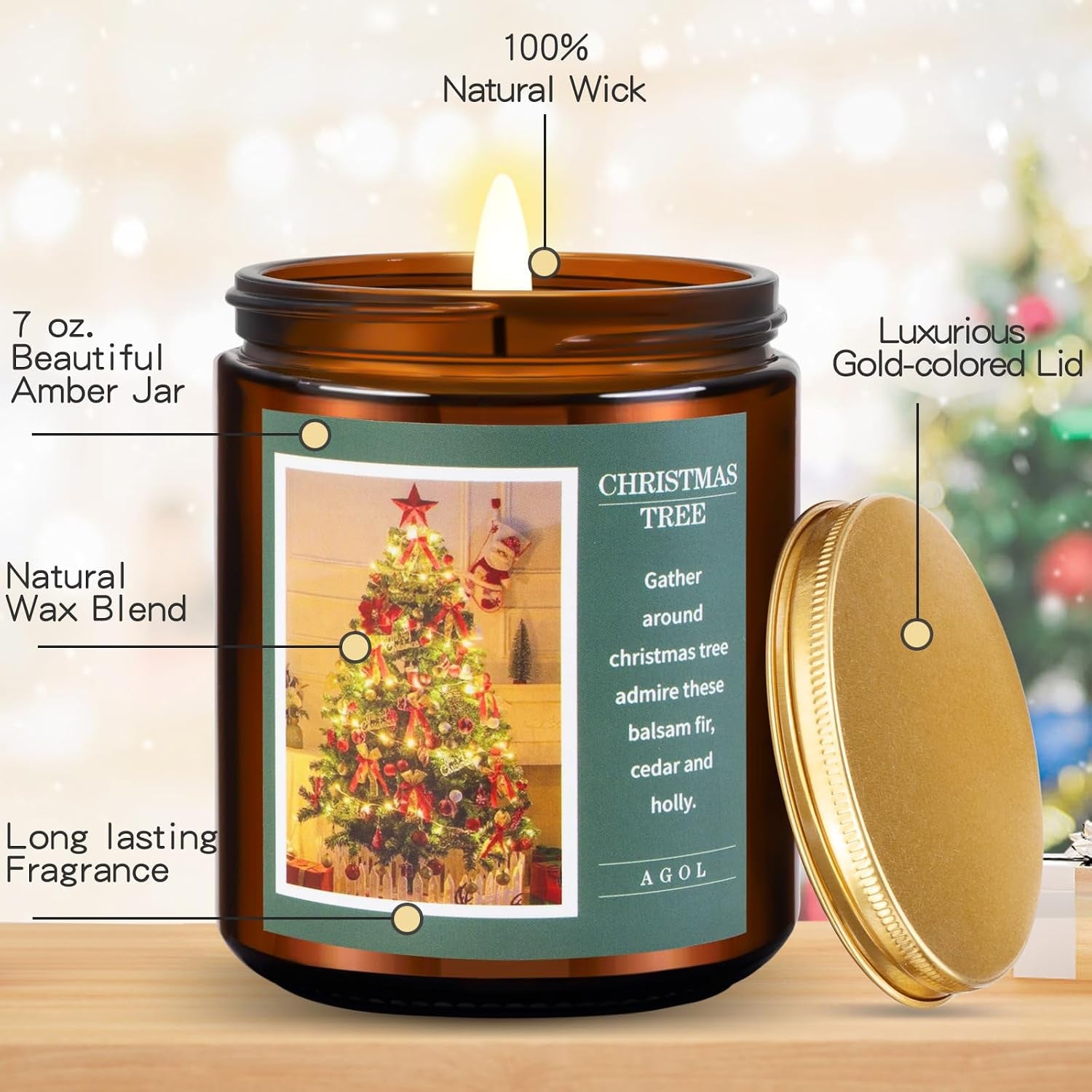 4 Pack New Year'S, Christmas Candles, Exquisite Christmas Scented Candles Set, Amber Jar Natural Soy Candle Sets, Christmas Candle Gift Sets for Women Men Spa, Sleep, Yoga, Read