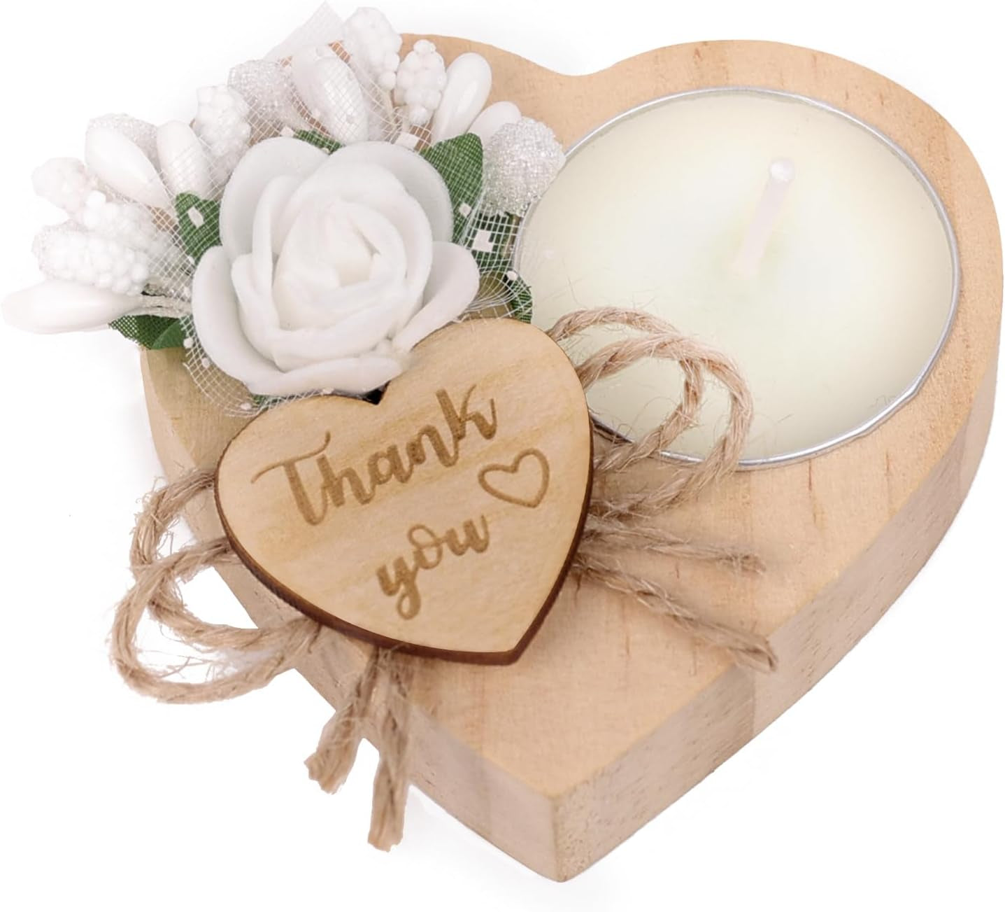 50 Pcs Wooden Tealight Set with Heart Candle Holder for Wedding Favors for Guests, Christmas Party Favors, Birthday Party Favors, Return Favors, Bridal Shower Favors.(50 Pieces)