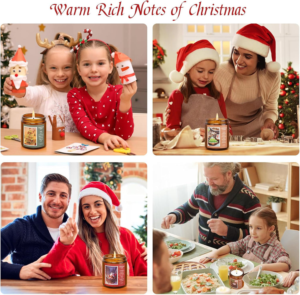 4 Pack New Year'S, Christmas Candles, Exquisite Christmas Scented Candles Set, Amber Jar Natural Soy Candle Sets, Christmas Candle Gift Sets for Women Men Spa, Sleep, Yoga, Read