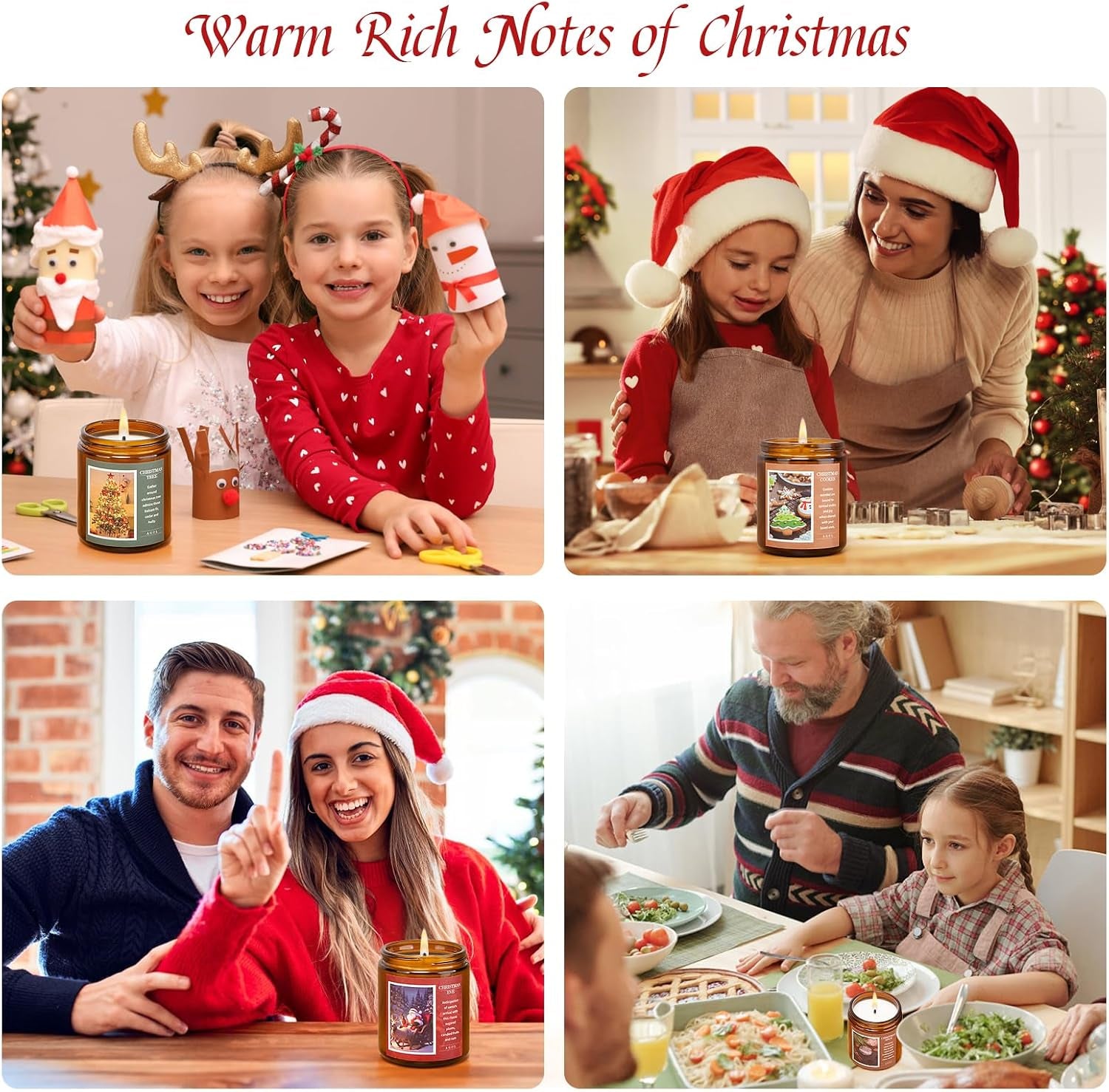 4 Pack New Year'S, Christmas Candles, Exquisite Christmas Scented Candles Set, Amber Jar Natural Soy Candle Sets, Christmas Candle Gift Sets for Women Men Spa, Sleep, Yoga, Read