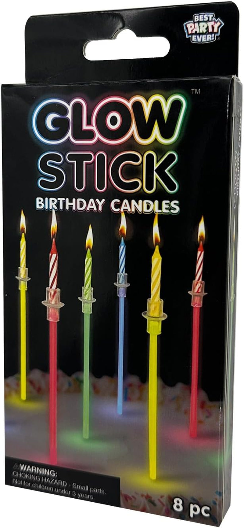 Glow Stick Birthday Candles for Cake, Glowing Party Favors, 2 Pack (16 Total)
