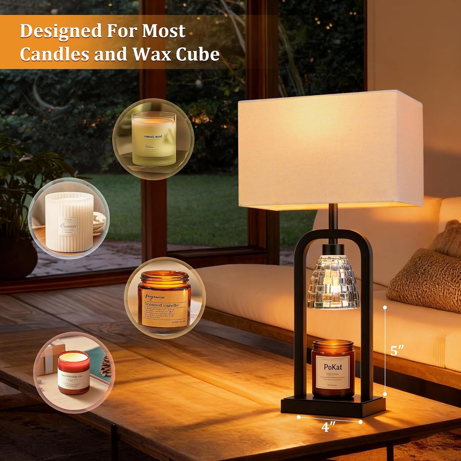Electric Candle Warmer Lamps Gold, Lamp Candle Warmers with Timer Dimmer, Wax Light Warming Table Lamps Set of 2 for Jar Candles, Modern Bedside Lamp for Home Decor Living Room, Bulb Included