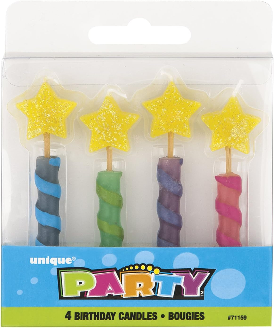 Star Top Birthday Candles (Pack of 4) - Assorted Wax Colors - Perfect for Birthdays, Anniversaries & Holidays