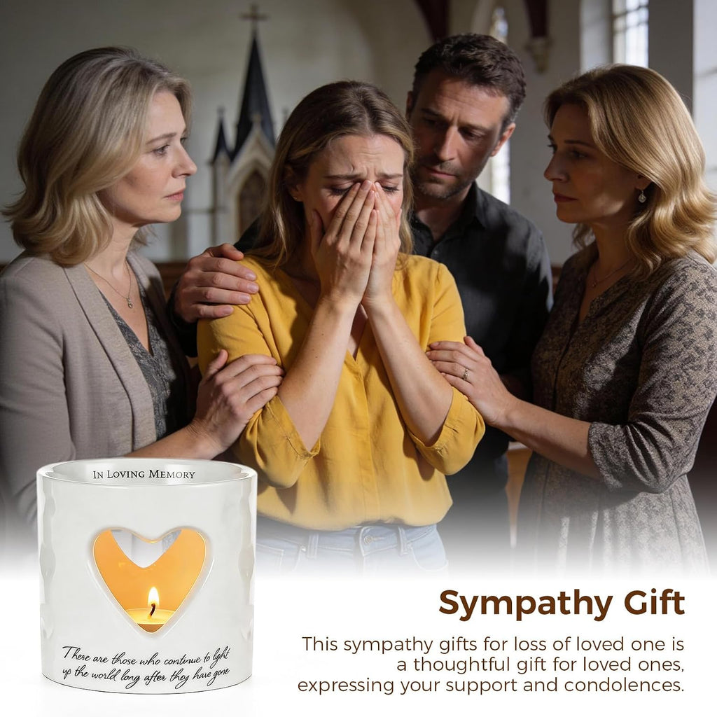 Sympathy Memorial Gifts for Loss of Mom, Dad, or Husband -Ceramic Bereavement Votive Candle Holders Gifts Grief Condolences Gift Funeral Favor in Memory of Loved One (With 10 Tealight Candles)