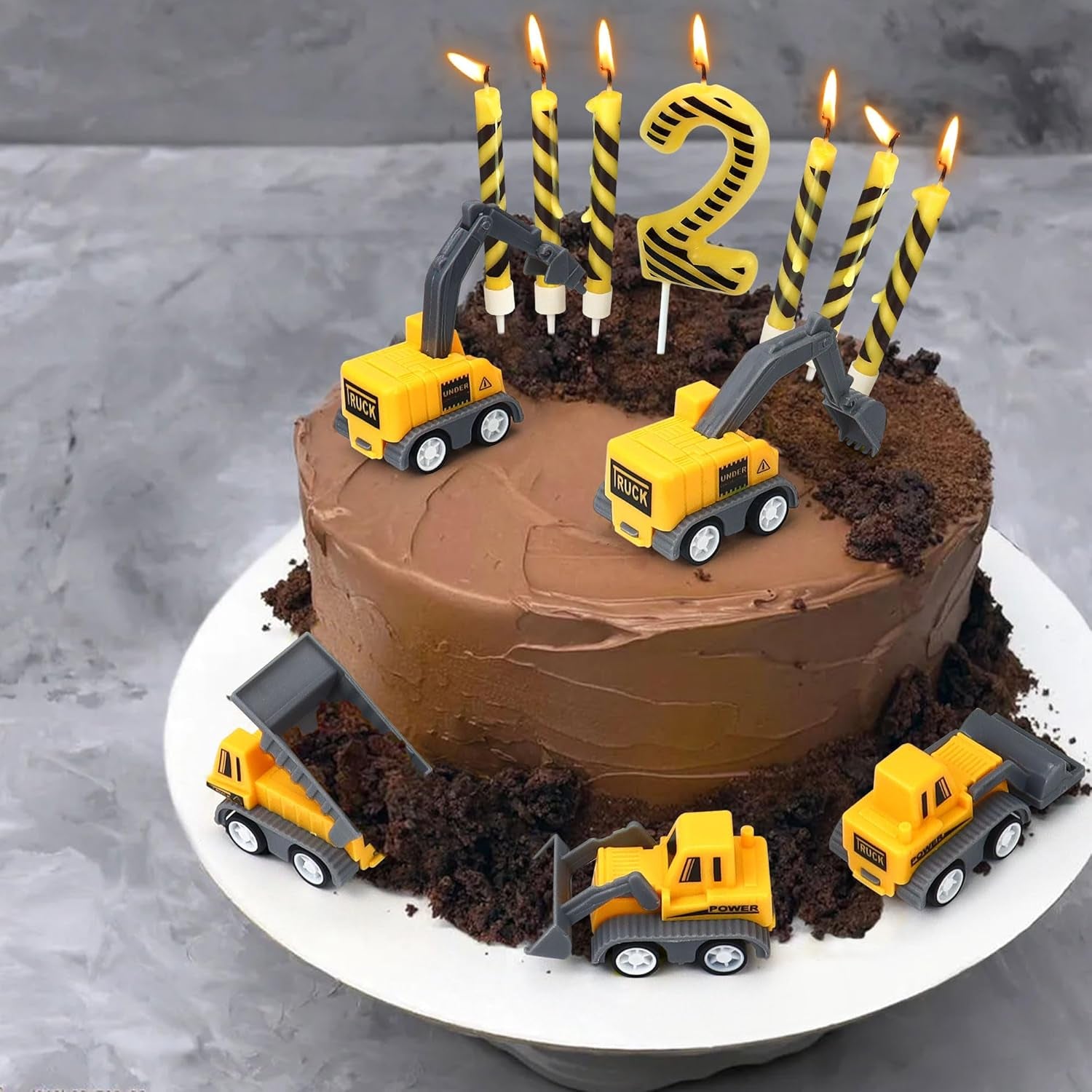 Number 2 Construction Birthday Candles, 12 Pcs Construction Cake Toppers Set, Digger Cake Topper for Birthday Anniversary Party Cake Decorations