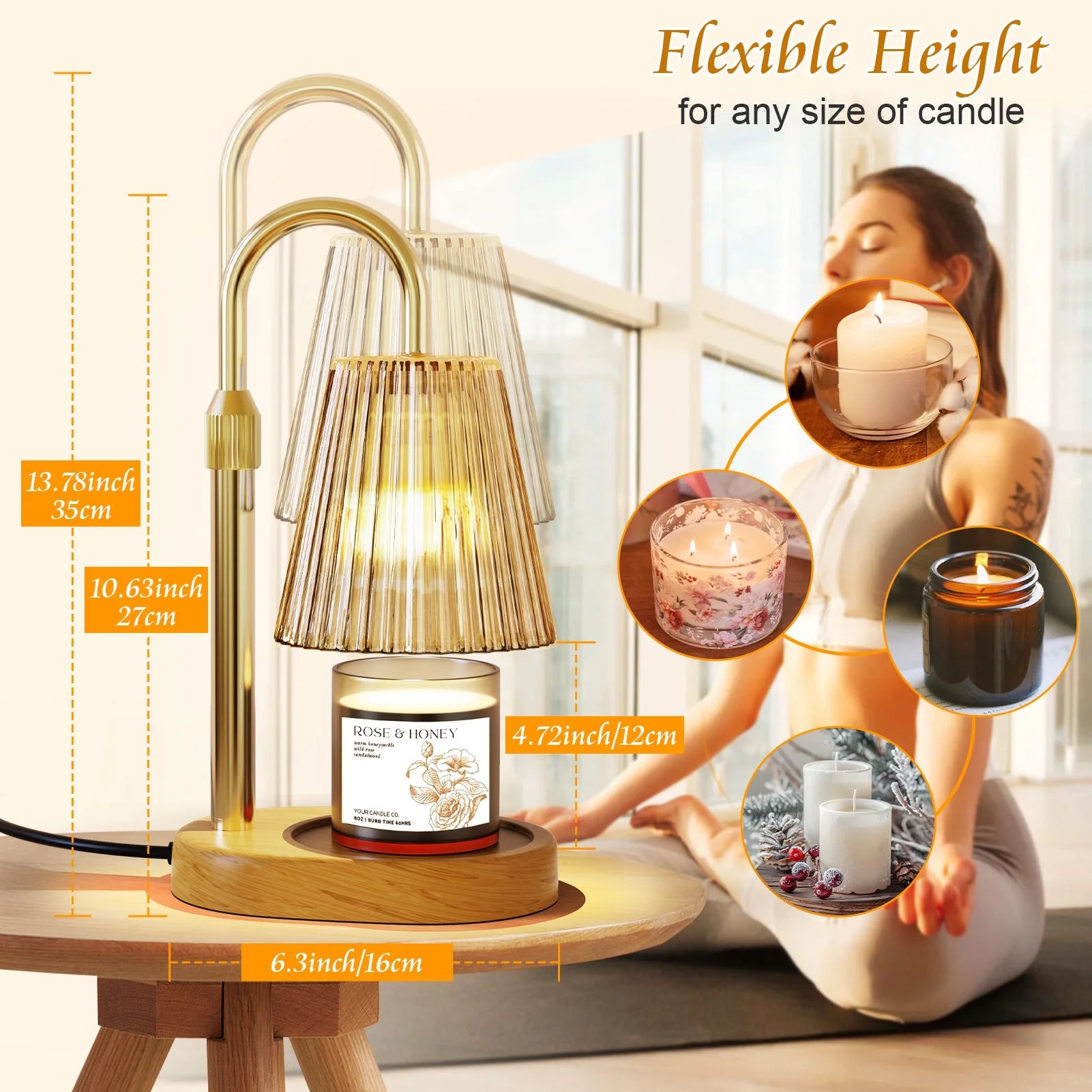 Candle Warmer Lamp with Timer, Dimmable Candle Warmer for Jar Candles, Height Adjustable Wax Melts Warmer, Birthday Gifts for Women Mom, House Warming Gifts
