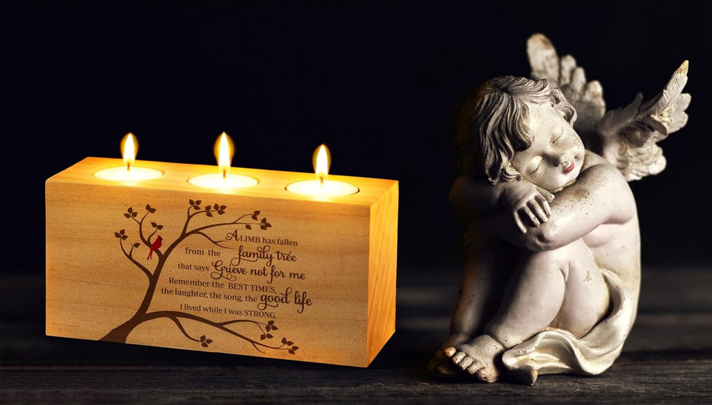 Sympathy Gifts for Loss of Loved One – Memorial Bereavement Gifts Candle Holders – Handcrafted Wooden Keepsake with Poem I Condolence Gift, Bereavement Gifts for Loss of Mother, Father (A Limb)