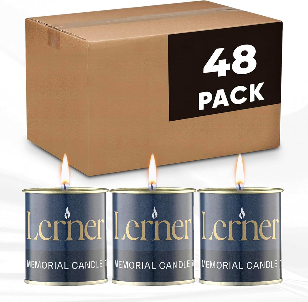 Memorial Candle | Burns for 26 Hours | Memorial Tin Candles for Loss of Loved One | Emergency Candles | Ner Neshama, Yizkor, Yom Kippur | Unscented Jewish Yahrzeit Candle in Tin (48)