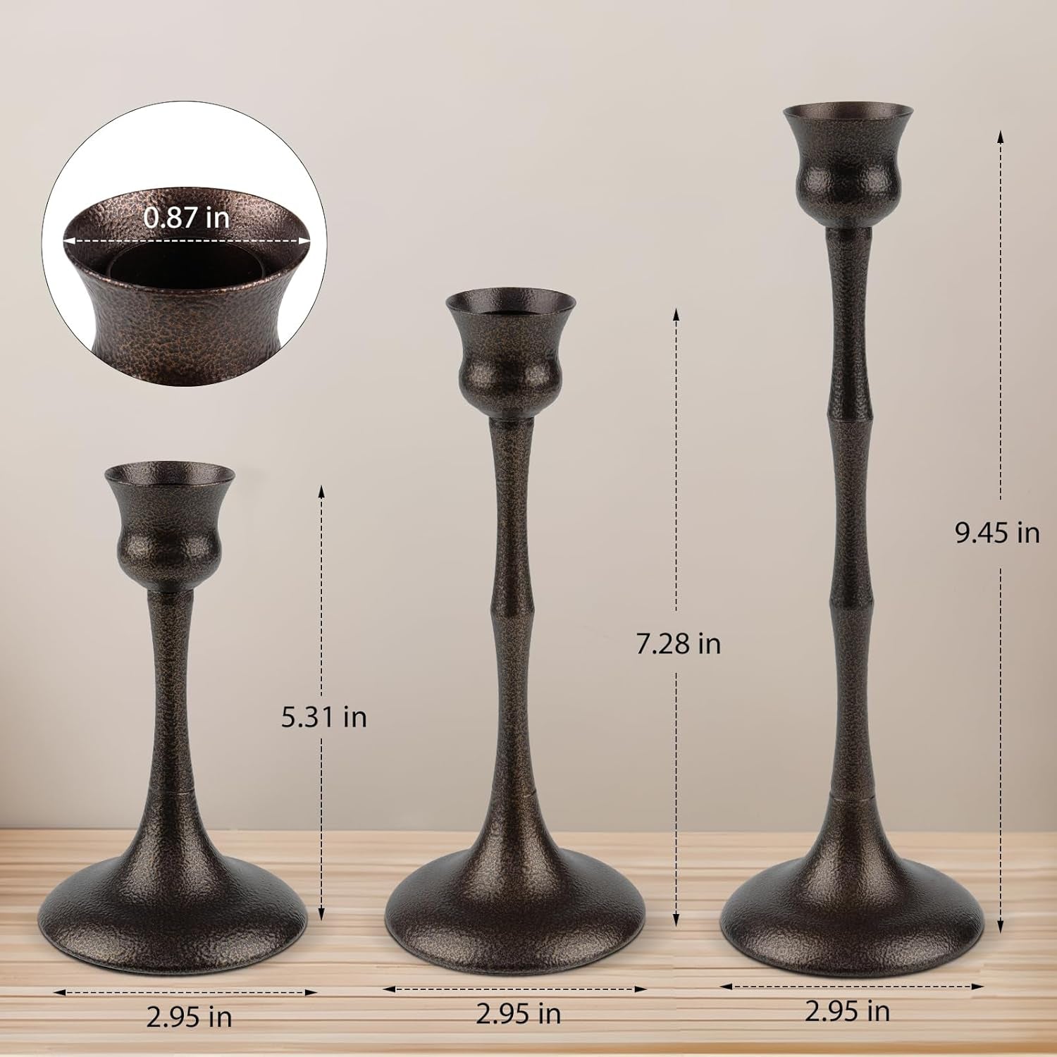 Vintage Metal Candlestick Holders, Set of 3 Bronze Candle Holders for Candlesticks Antique Taper Candle Stand Candle Sticks Holder for Housewarming Wedding Mantelpiece Table Centerpiece Decor