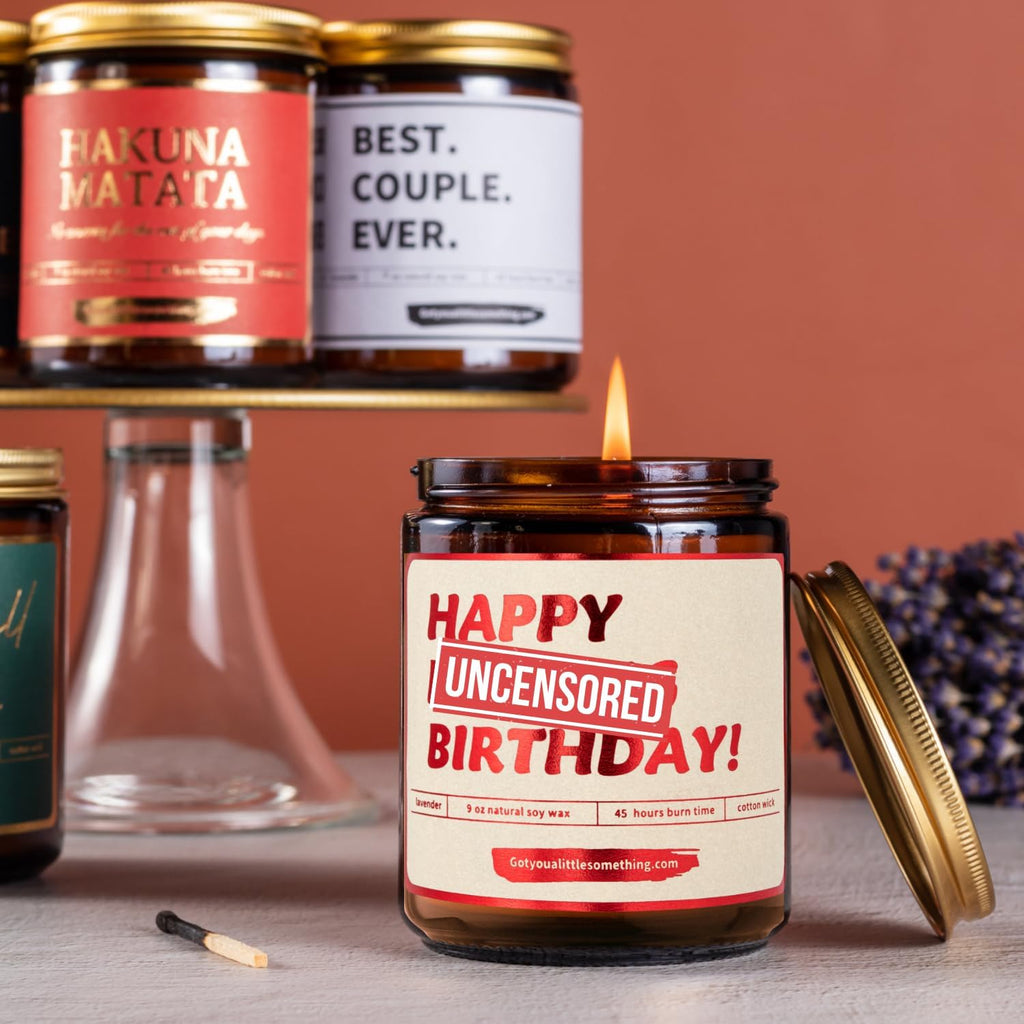 Funny Happy Birthday Candle | Lavender Vanilla, 100% Soy Wax | Funny Gifts for Women Friendship, Sister, Best Friend, BFF, Bestie, Coworker - Gag Candle Gift Idea for 40Th or 30Th Birthday for Her