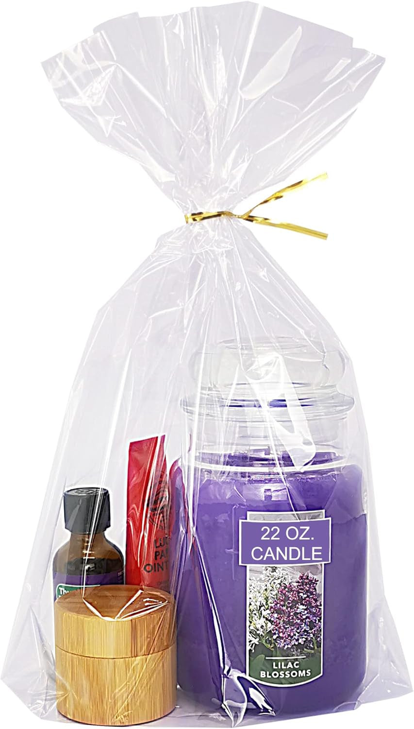 50 CT 12X16 Inches Large Clear Bottom Gusset Cellophane Gift Bags with 6" Gold Twist Ties, Cello Packaging for Baby Showers, and Wedding Gift Wrapping