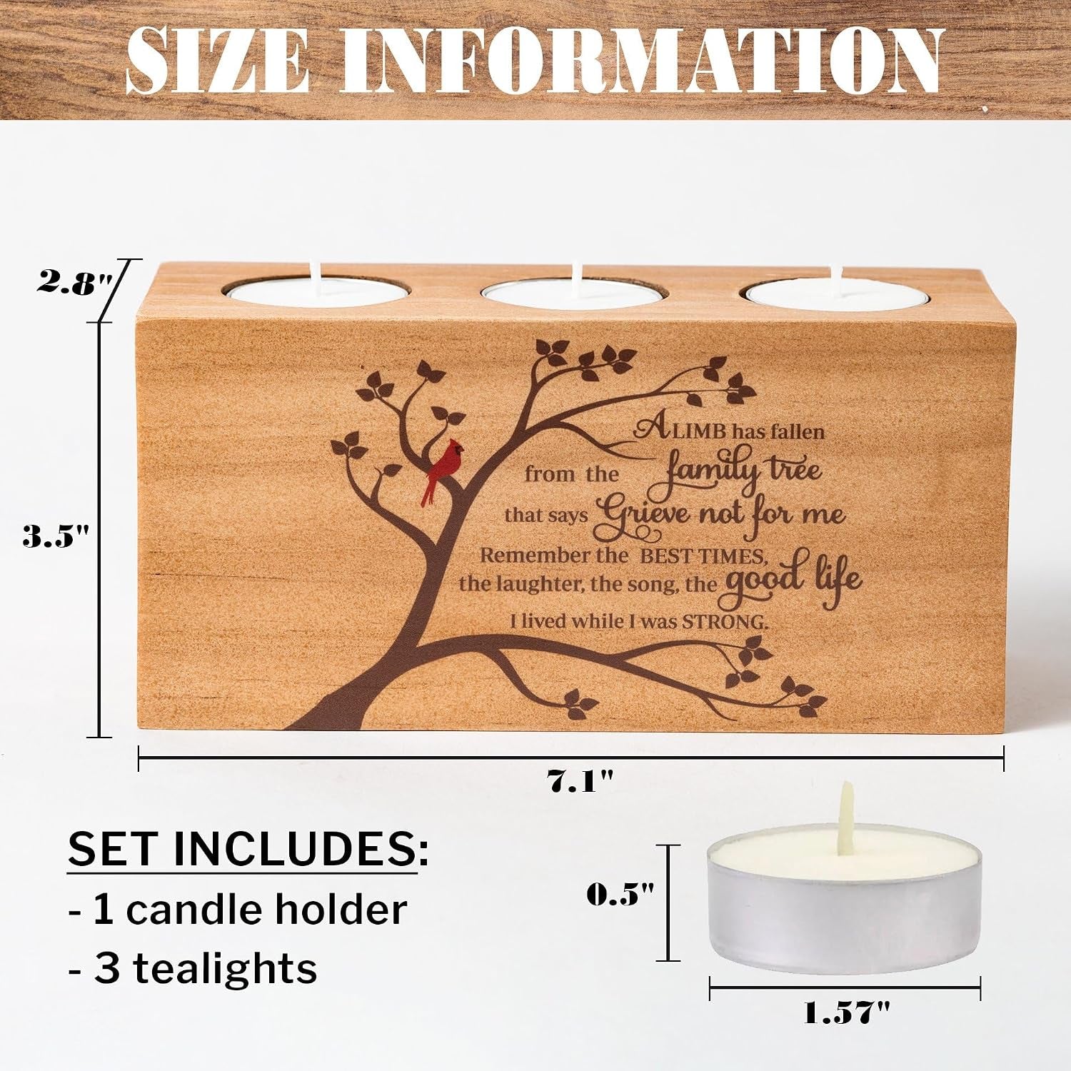 Sympathy Gifts for Loss of Loved One – Memorial Bereavement Gifts Candle Holders – Handcrafted Wooden Keepsake with Poem I Condolence Gift, Bereavement Gifts for Loss of Mother, Father (A Limb)
