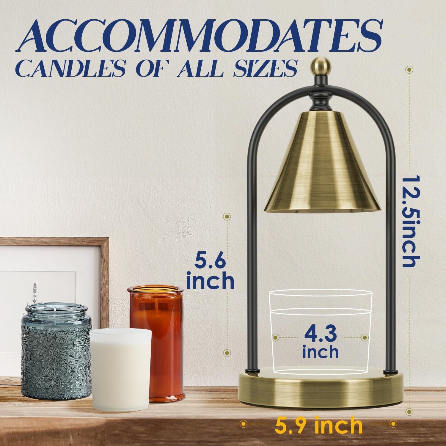 Candle Warmer Lamp with Timer, Electric Brass Light for Dimmable Wax Melts and Candle Jars, Bedroom Lamp Gifts for Women Home Decor (2 Bulbs)