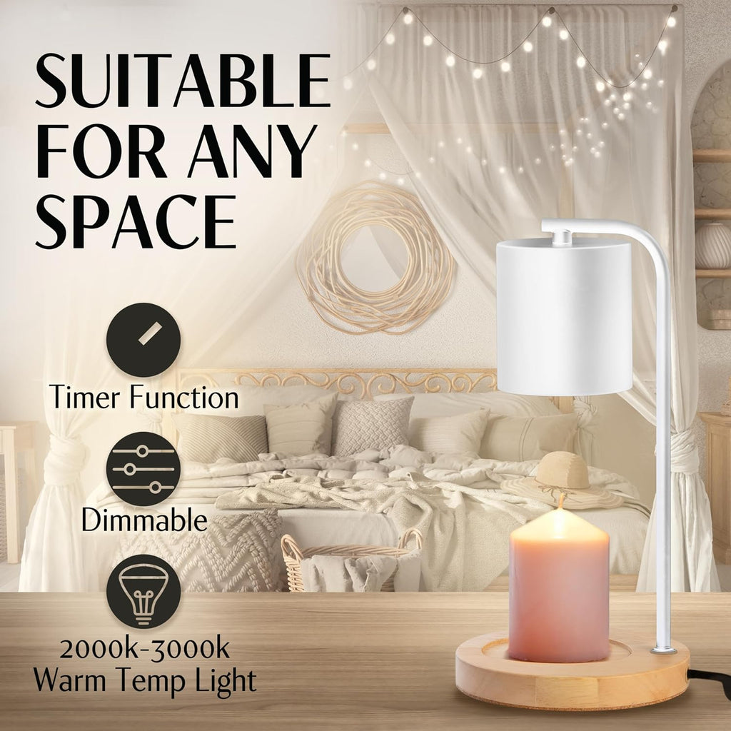 Candle Warmer Lamp with Timer and Dimmer & Includes 2 Bulbs, Electric Wax Candle Lamp Warmer for Jar Candles, Home Decor Aesthetic, and House Warming Gifts - White Wood