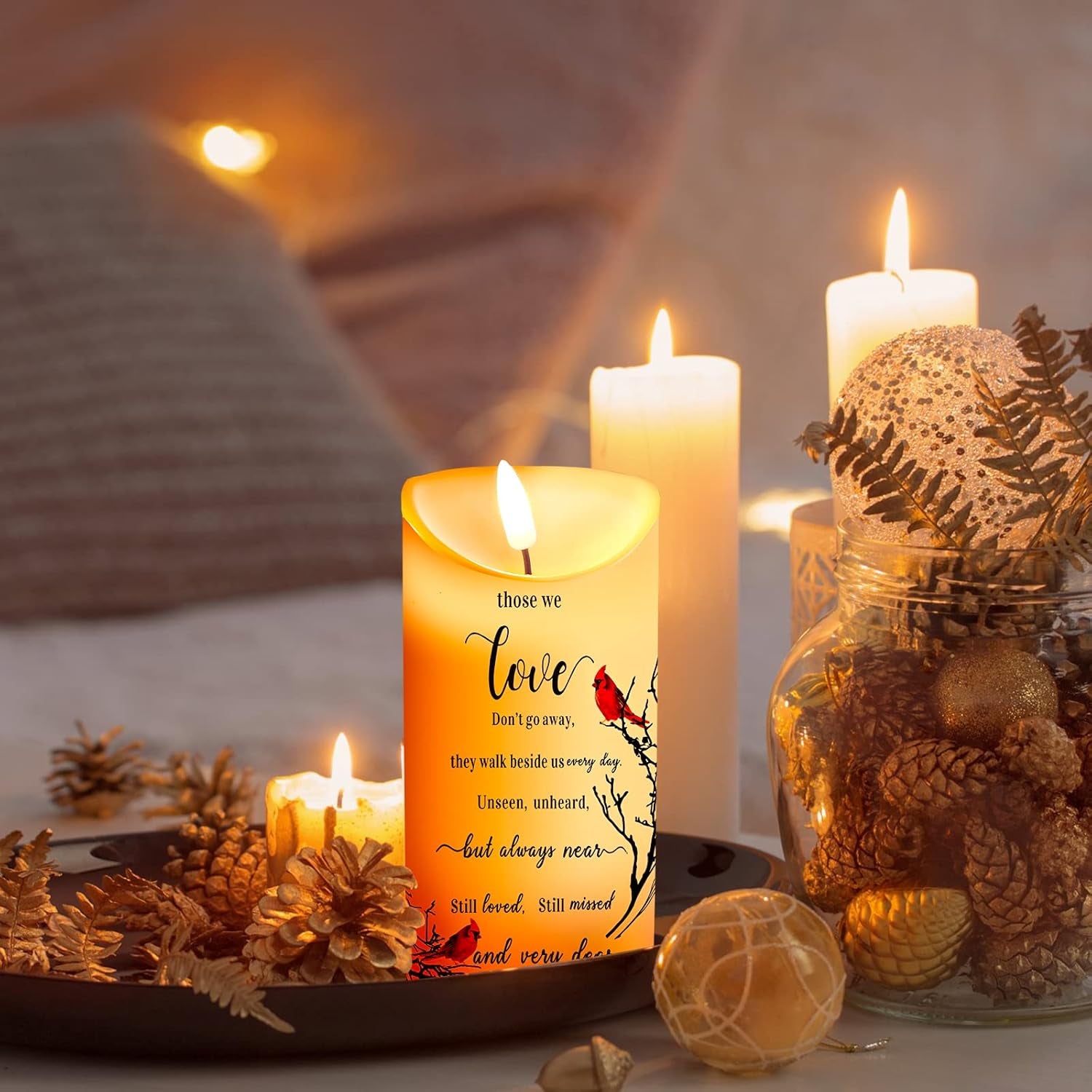 Memorial Candles Sympathy Gifts LED Flameless Cardinal Bereavement Candles for Loss of Loved One Sympathy Cardinal Gifts Battery Candle for Prayers(Simple Style)