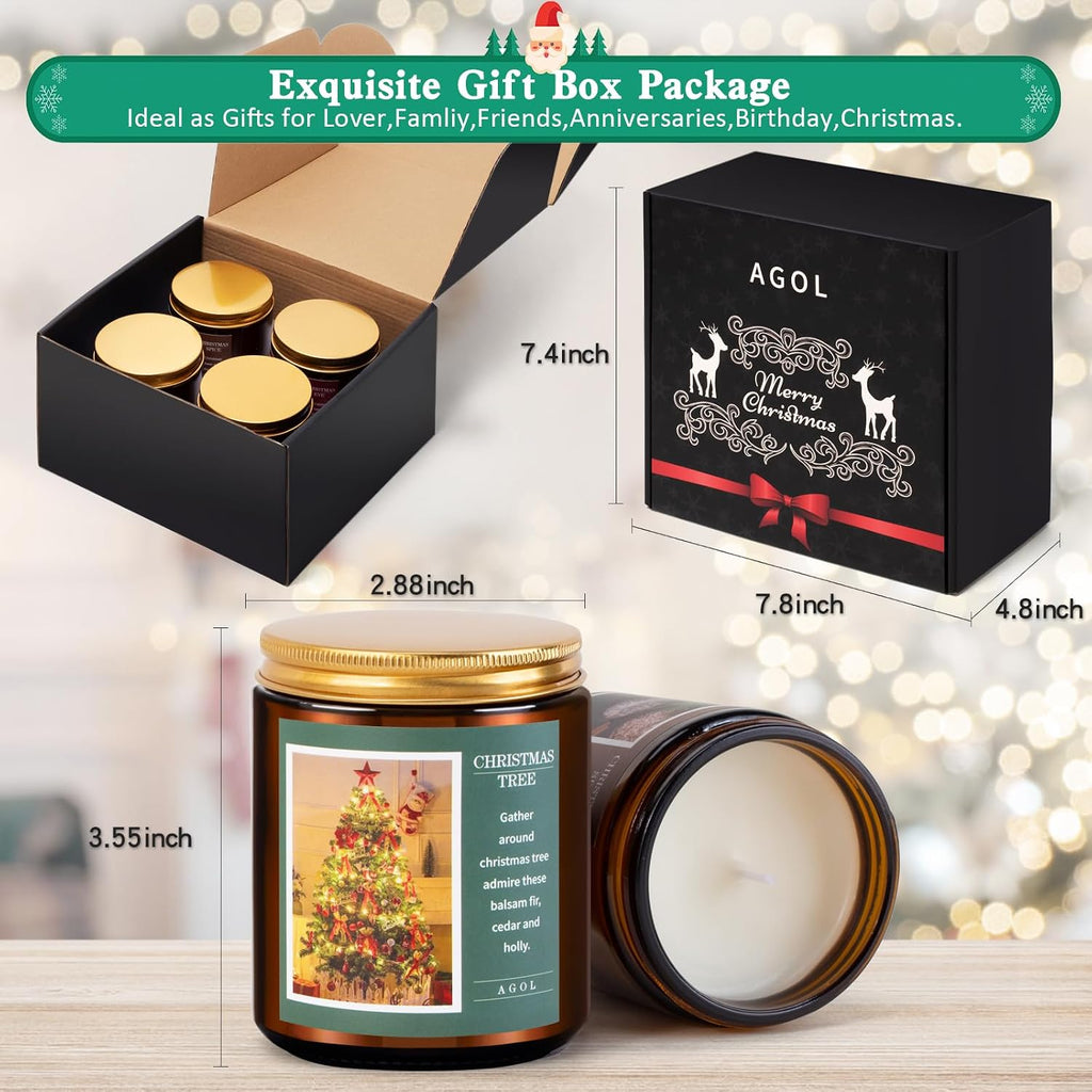 4 Pack New Year'S, Christmas Candles, Exquisite Christmas Scented Candles Set, Amber Jar Natural Soy Candle Sets, Christmas Candle Gift Sets for Women Men Spa, Sleep, Yoga, Read