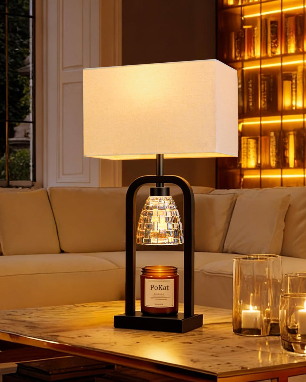 Electric Candle Warmer Lamps Gold, Lamp Candle Warmers with Timer Dimmer, Wax Light Warming Table Lamps Set of 2 for Jar Candles, Modern Bedside Lamp for Home Decor Living Room, Bulb Included