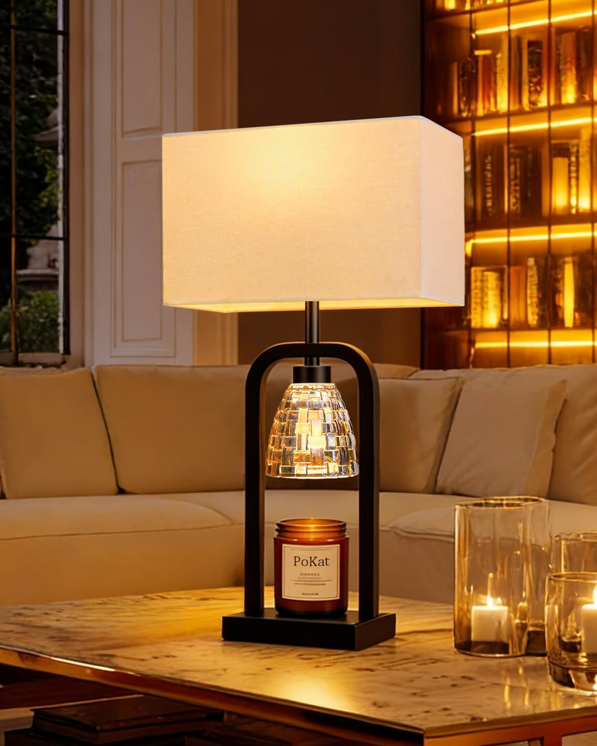 Electric Candle Warmer Lamps Gold, Lamp Candle Warmers with Timer Dimmer, Wax Light Warming Table Lamps Set of 2 for Jar Candles, Modern Bedside Lamp for Home Decor Living Room, Bulb Included