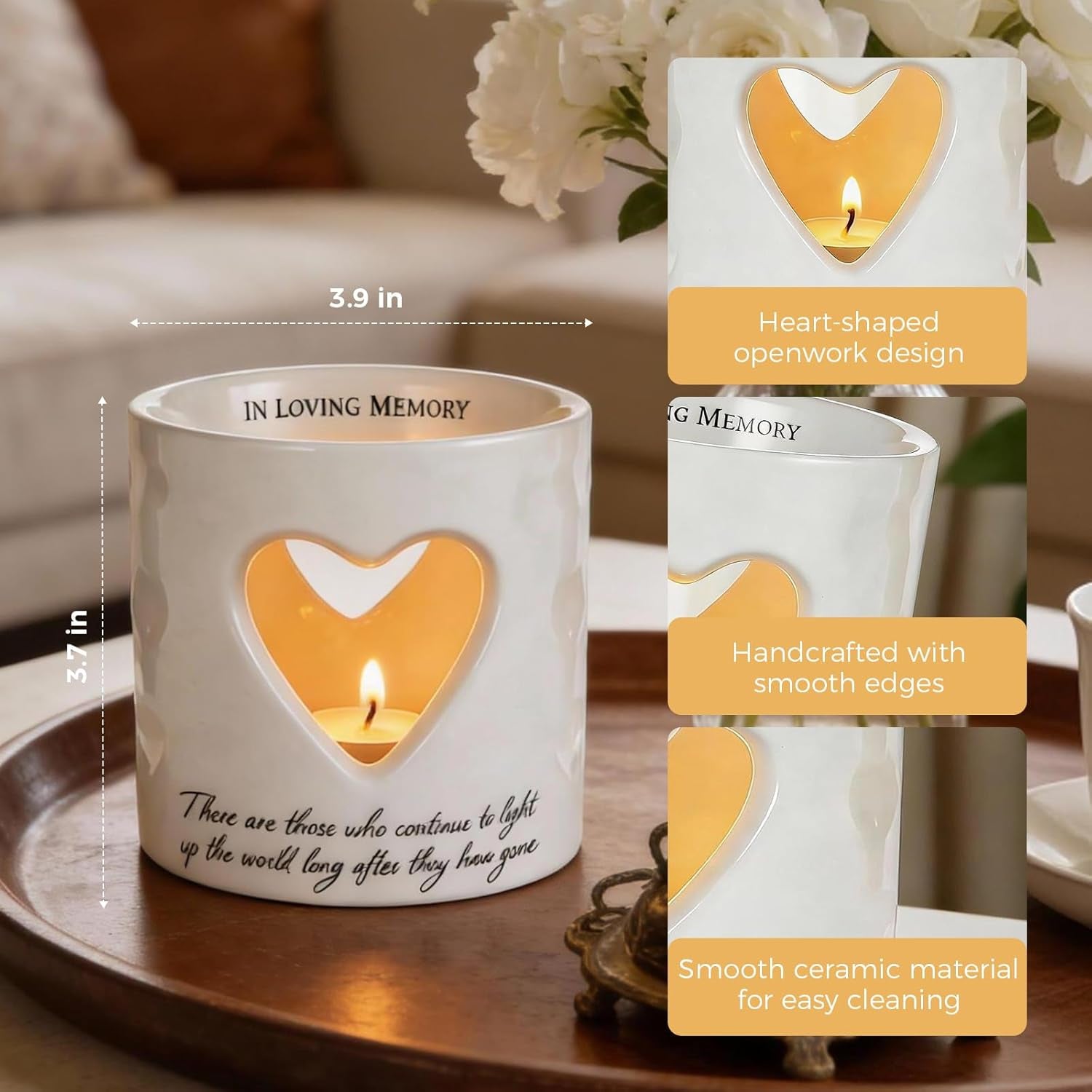 Sympathy Memorial Gifts for Loss of Mom, Dad, or Husband -Ceramic Bereavement Votive Candle Holders Gifts Grief Condolences Gift Funeral Favor in Memory of Loved One (With 10 Tealight Candles)