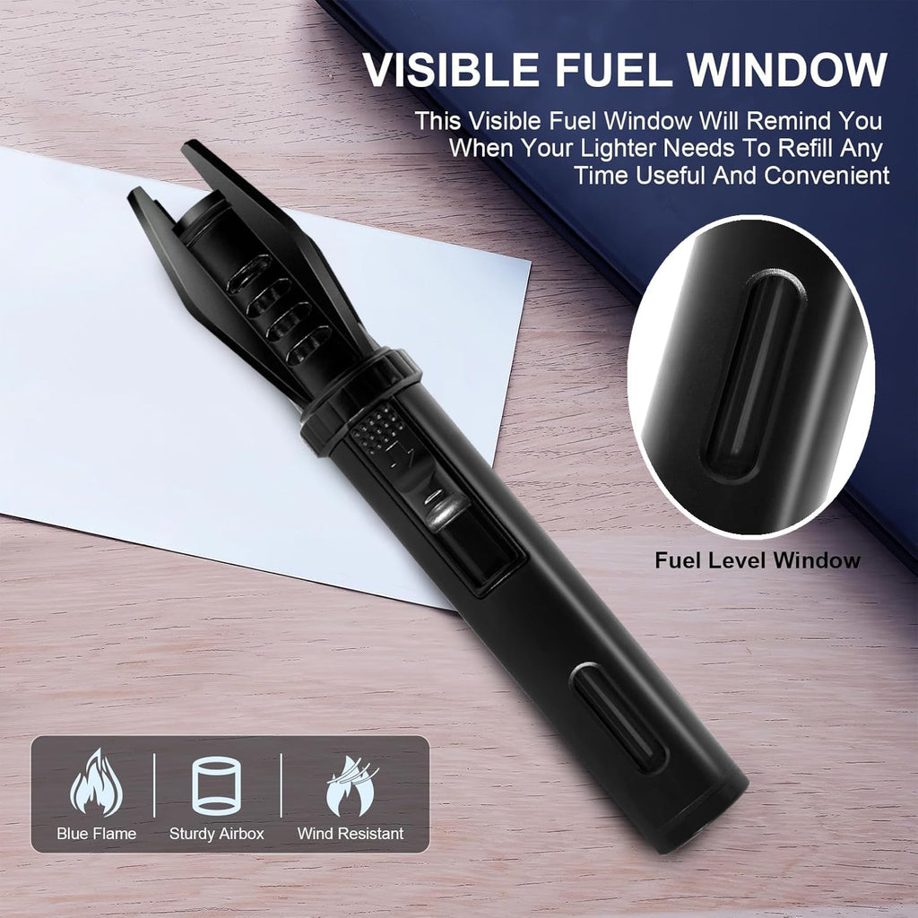 Portable Small Torch Lighter Handheld with Visual Window for Candles Grill Fireplaces Camping Stocking Stuffers Gifts for Men Dad, Butane Lighter Unique Birthday Gift Cool Gadgets(Gas Not Included)