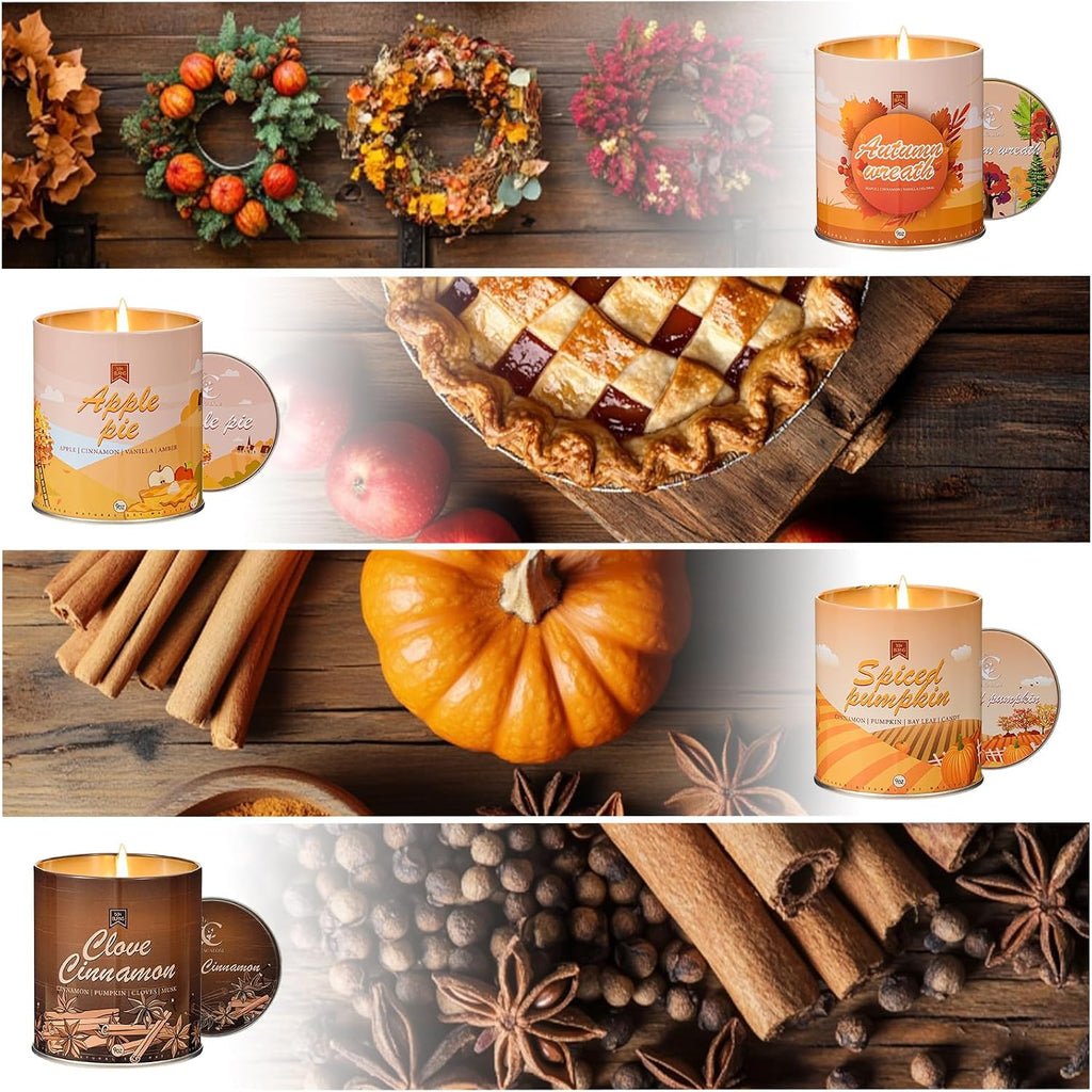 Scented Candle Set, 4Pack Aromatherapy Soy Wax Candles Valentine'S Day Gift for Her Him, Holiday Candles for Women Men (Apple/Wreath/Cinnamon/Pumpkin