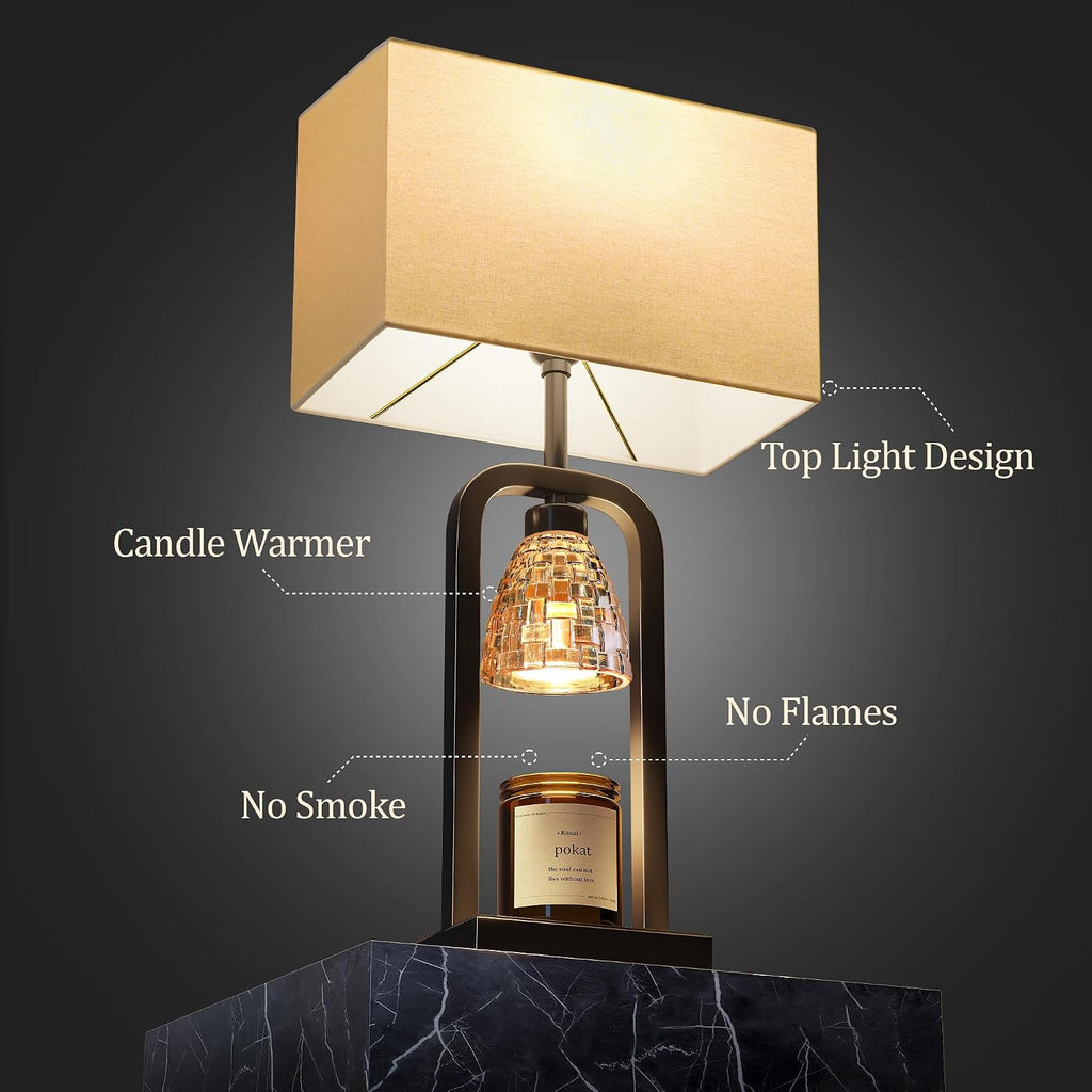 Electric Candle Warmer Lamps Gold, Lamp Candle Warmers with Timer Dimmer, Wax Light Warming Table Lamps Set of 2 for Jar Candles, Modern Bedside Lamp for Home Decor Living Room, Bulb Included