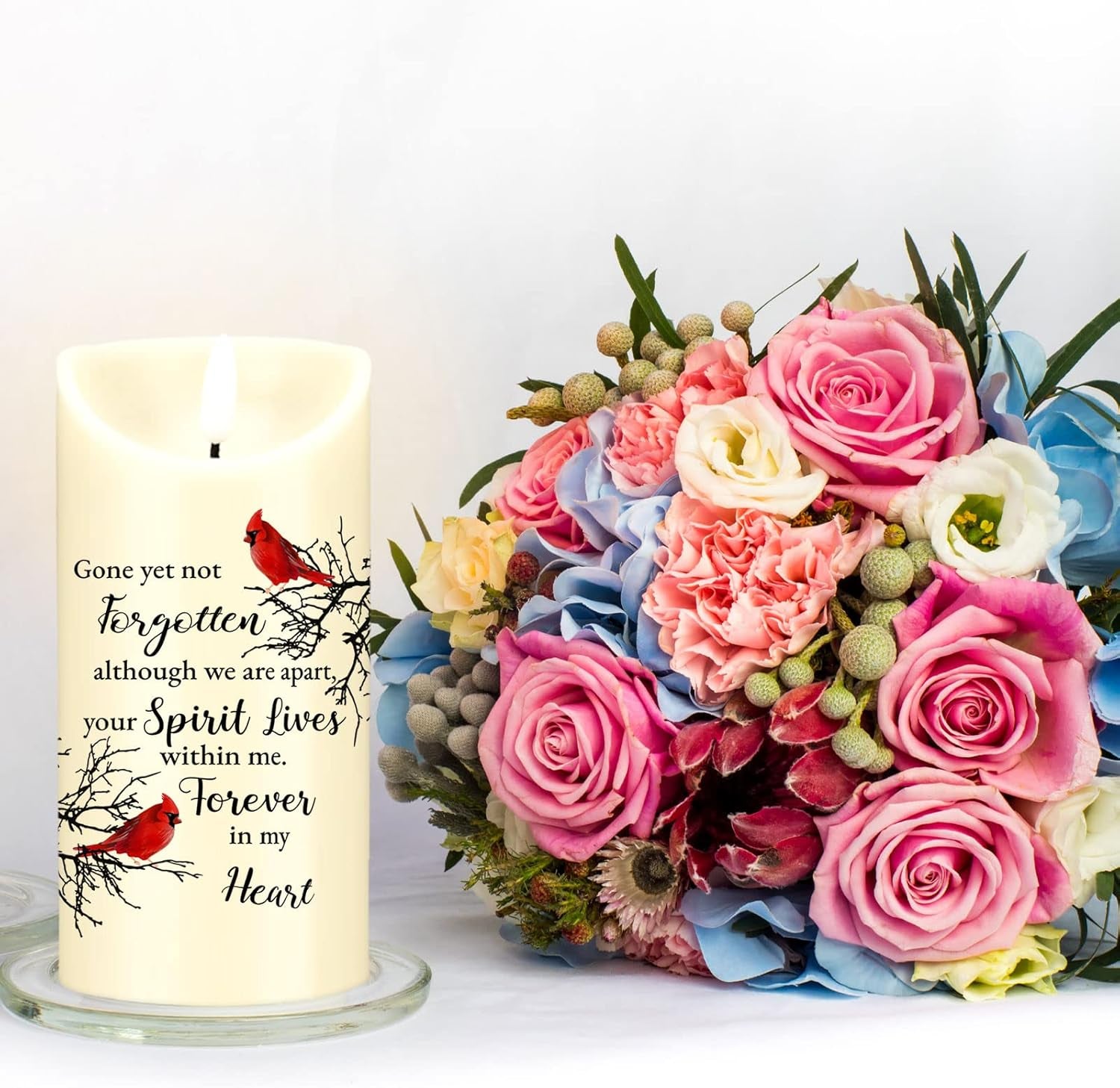Memorial Candles Sympathy Gifts LED Flameless Cardinal Bereavement Candles for Loss of Loved One Sympathy Cardinal Gifts Battery Candle for Prayers(Bird Style)