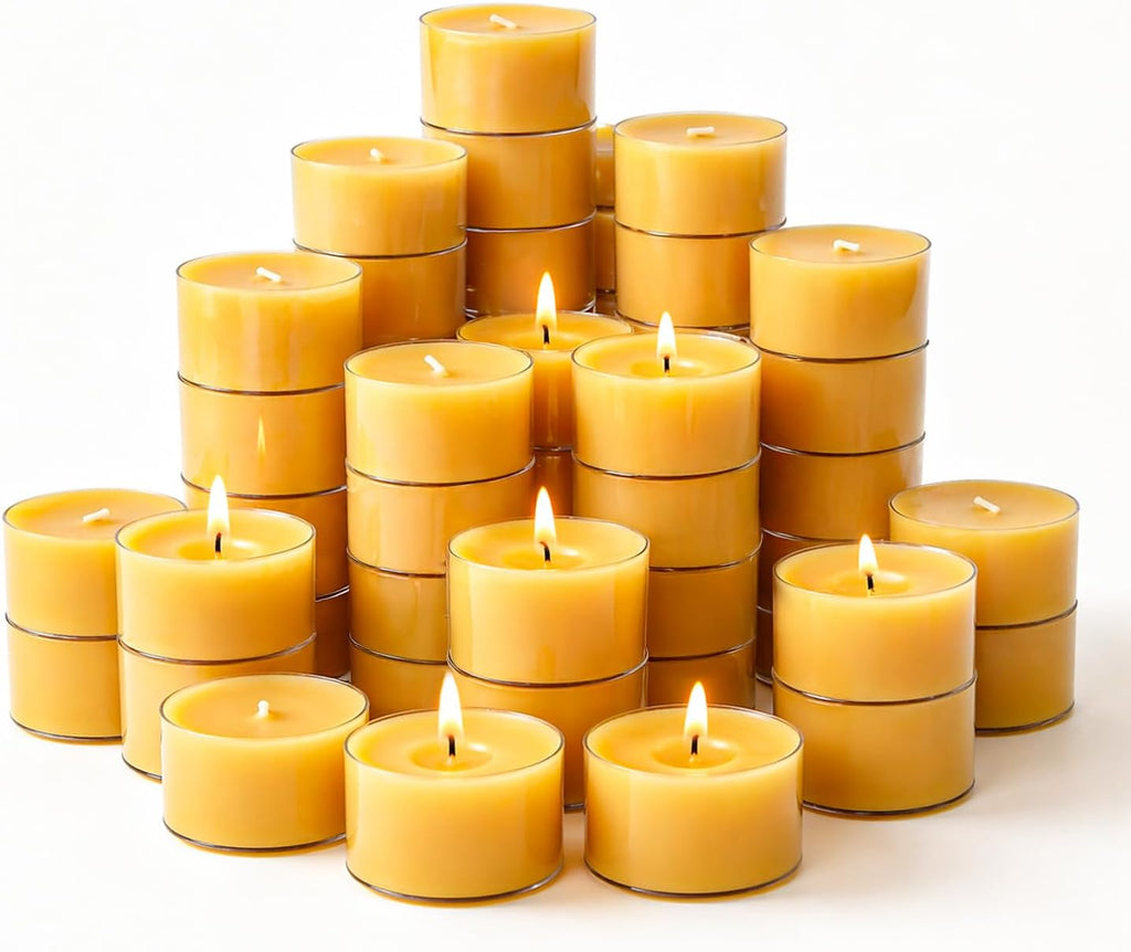36 Pack Beeswax Tea Lights, 4-Hour Long Burning Tealight Candles, Ideal for Dinners Meditation Home Decor Tea Candles