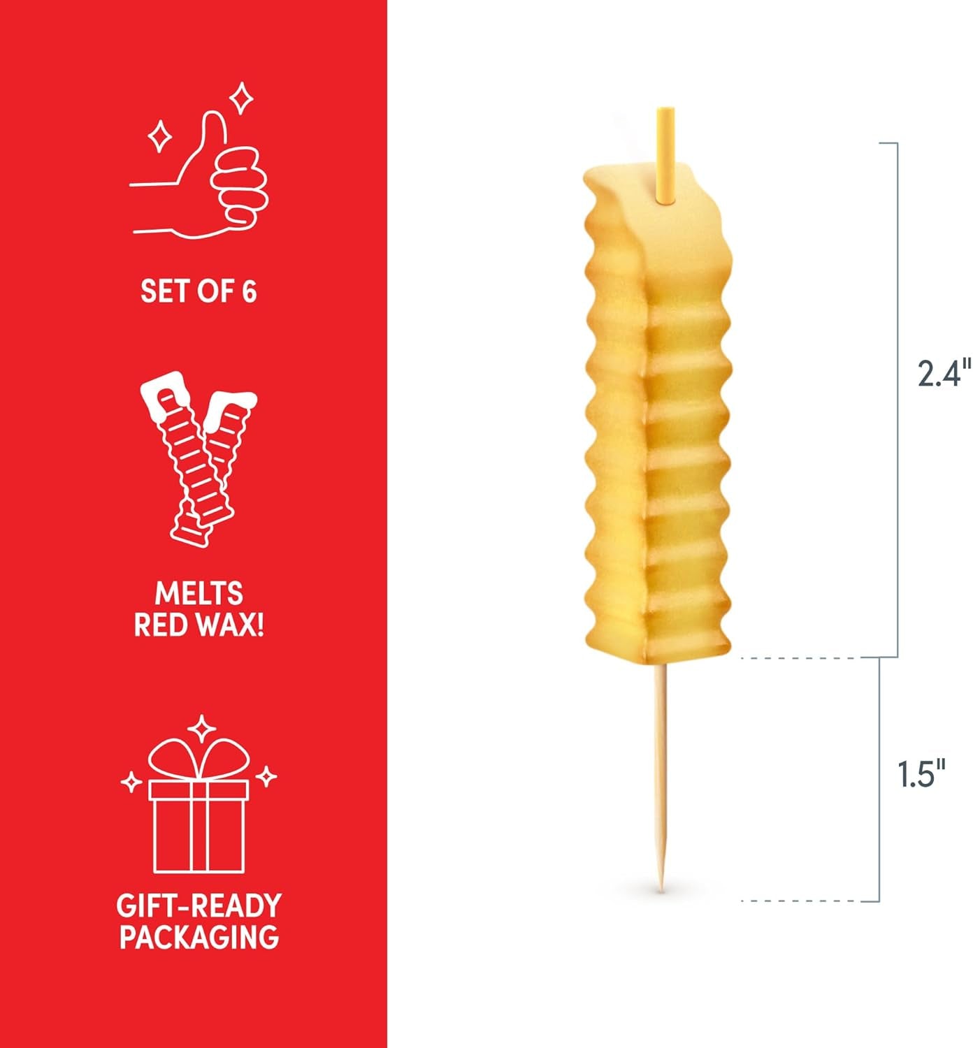 HOT and Crispy French Fry Party Candles, Set of 6, Ketchup Drip Melting Effect, Fun Birthday Cake Toppers and Food-Themed Celebration Decor