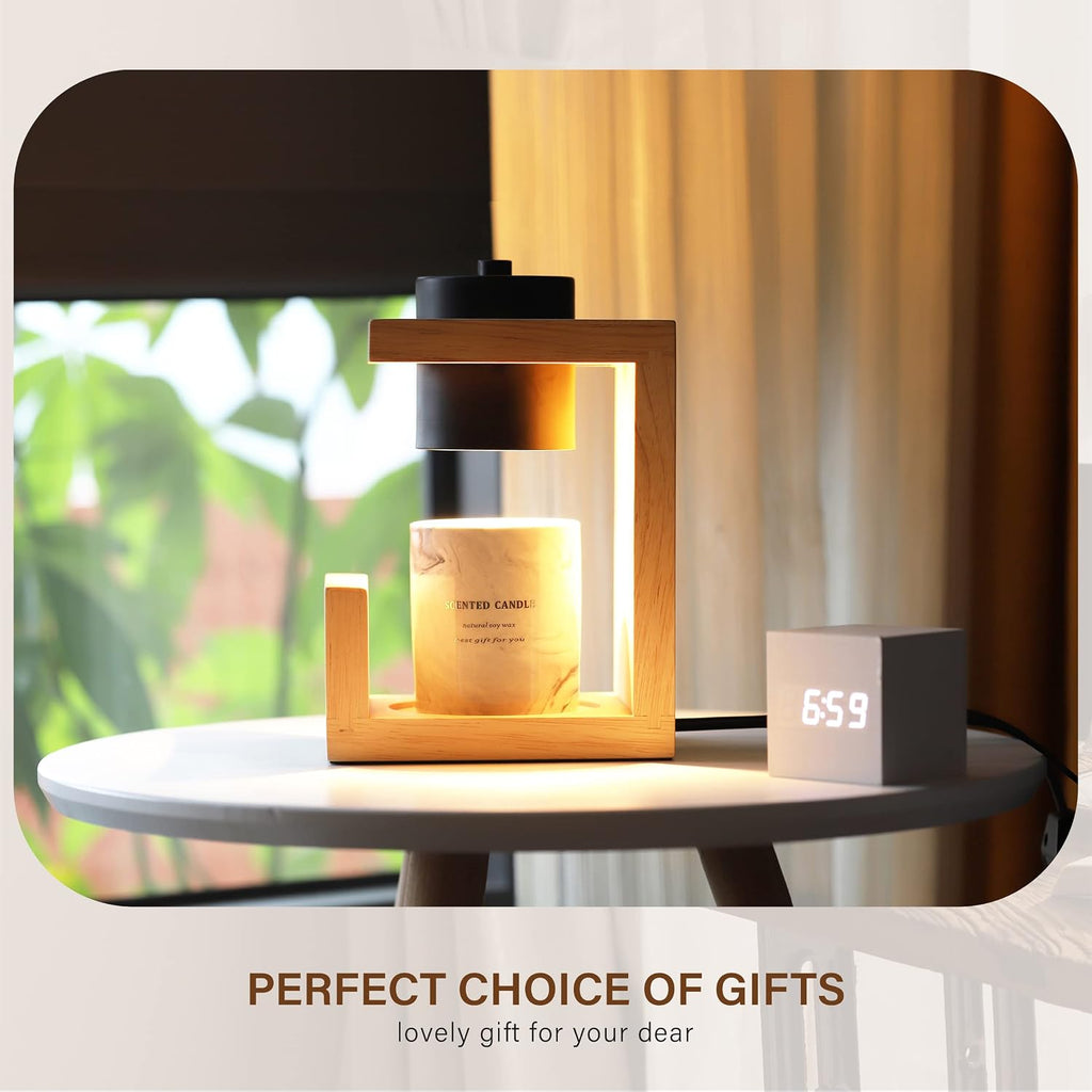 Candle Warmer Lamp, with 2 Bulbs,Timer & Dimmer,Simple Natural Wood,Compatible up to 4.5 Inch Candles,For Home Scented and Décor，110-120V (Wood)