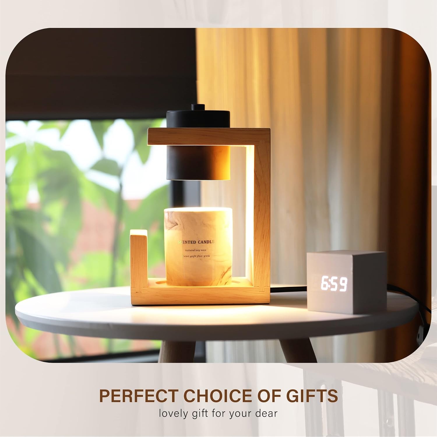 Candle Warmer Lamp, with 2 Bulbs,Timer & Dimmer,Simple Natural Wood,Compatible up to 4.5 Inch Candles,For Home Scented and Décor，110-120V (Wood)