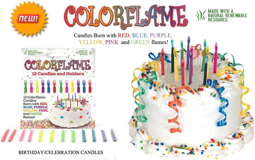 Amazing  Multicolor Happy Birthday Candles and Holders (12 Count),Unscented