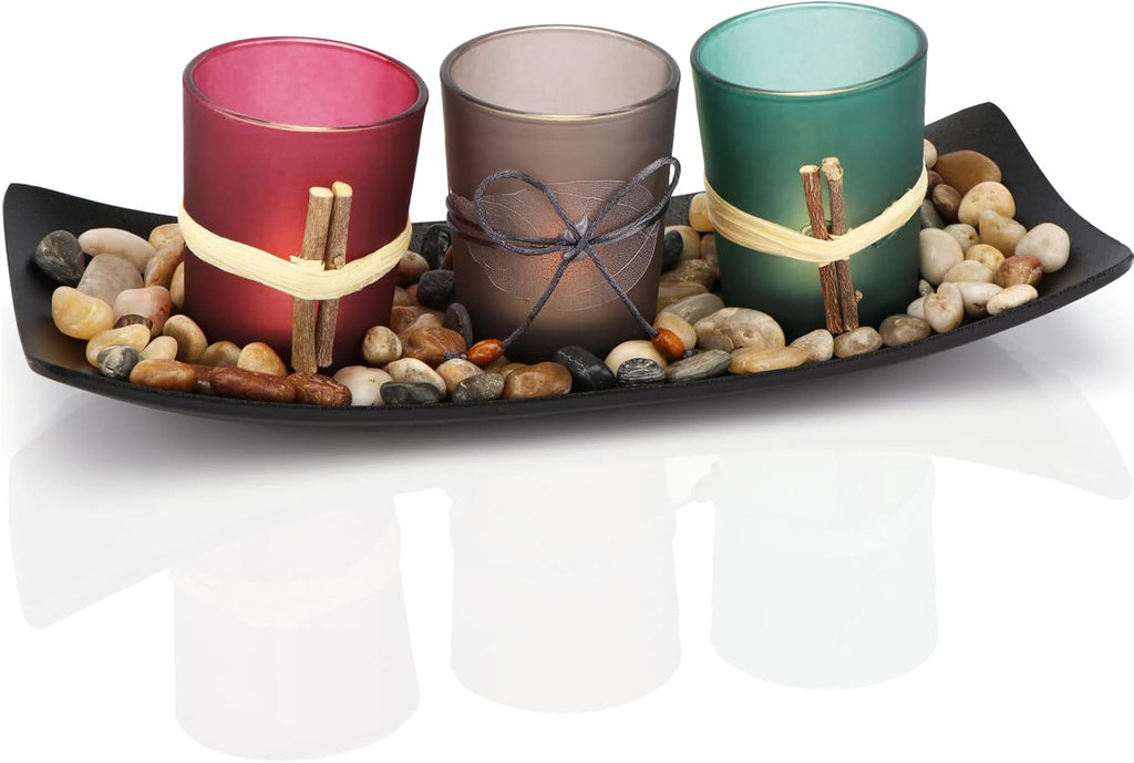 Candle Holders Gift for Mom, Women, Candlescape Centerpiece Set, Candle Holders Tray, Living Room Decor Gift for Mothers Day from Daughters, Birthday, Christmas, Valentines Day W Gift Box