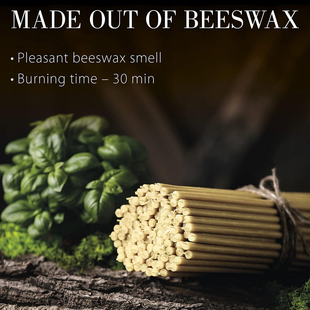 Thin Taper Beeswax Candles - Honey-Scented, Decorative Candles Ideal for Birthday Decoration or Church Prayers - White Drip Free, Tall & Smokeless Pack of 50 Pcs, 5.9 X 0.2 Inch