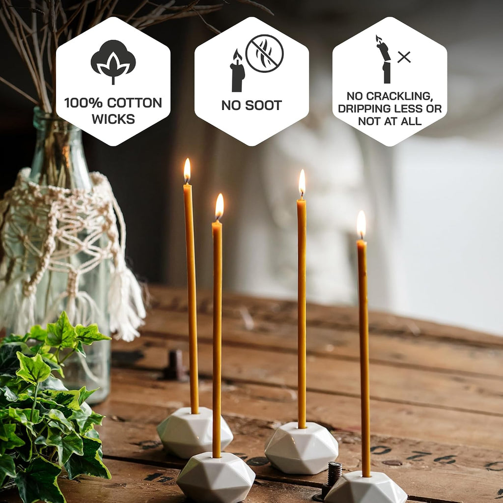 Thin Taper Beeswax Candles - Honey-Scented, Decorative Candles Ideal for Birthday Decoration or Church Prayers - Yellow Drip Free, Tall & Smokeless Pack of 50 Pcs, 6.4 X 0.22 Inch
