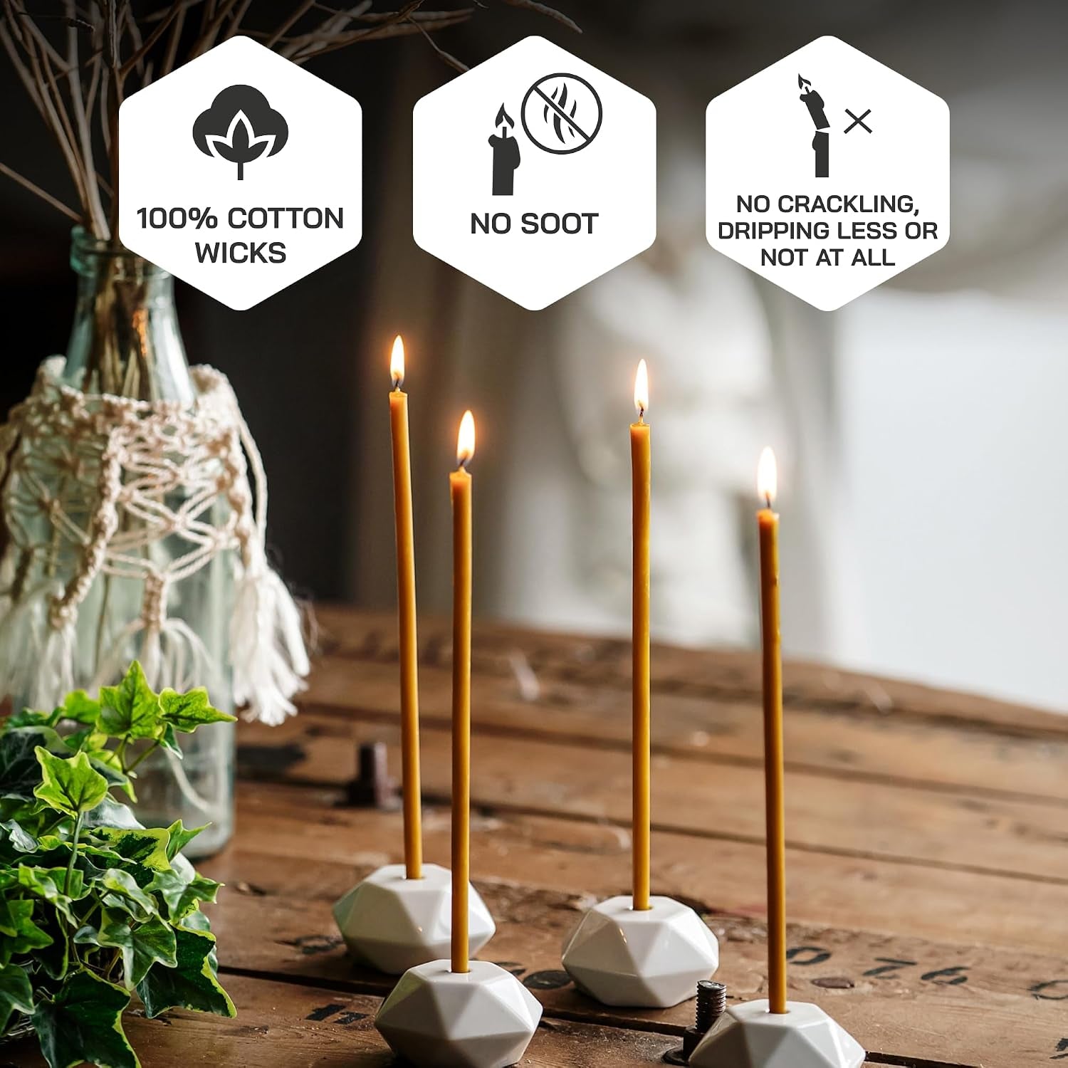 Thin Taper Beeswax Candles - Honey-Scented, Decorative Candles Ideal for Birthday Decoration or Church Prayers - Yellow Drip Free, Tall & Smokeless Pack of 50 Pcs, 6.4 X 0.22 Inch