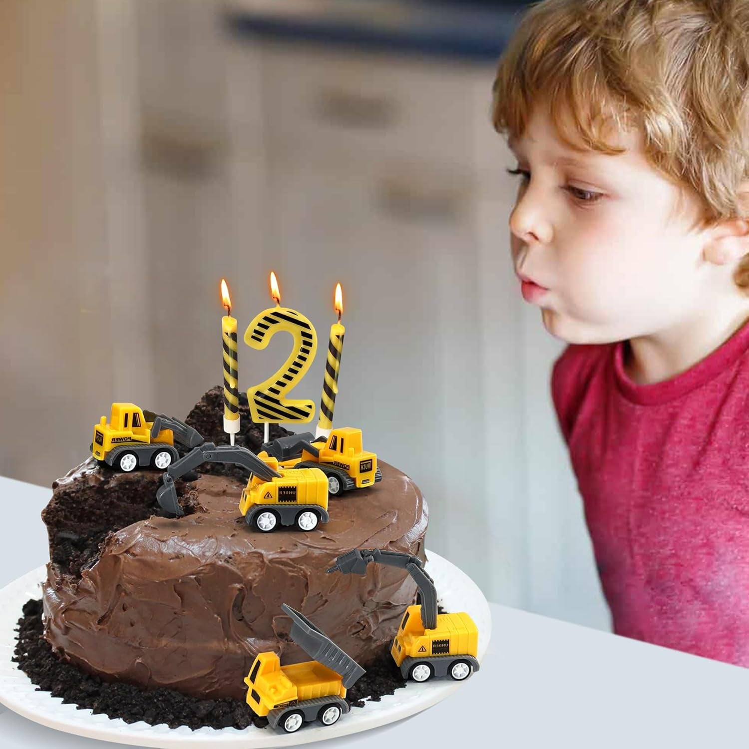 Number 2 Construction Birthday Candles, 12 Pcs Construction Cake Toppers Set, Digger Cake Topper for Birthday Anniversary Party Cake Decorations