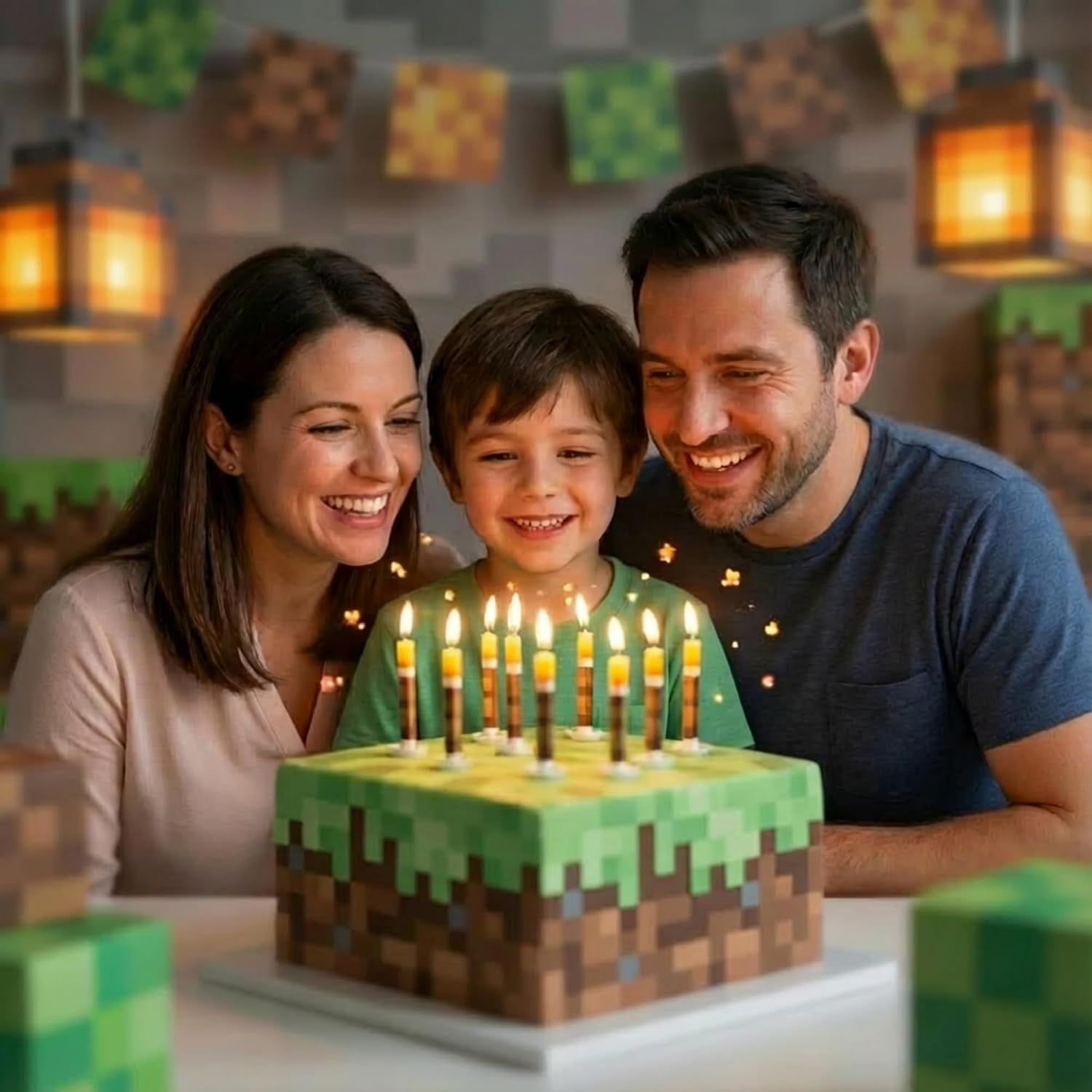 Gamer Birthday Cake Torch Candles | Video Game Happy Birthday Party Decorations for Kids | Birthday Cake Toppers Party Supplies Decor for Boys and Girls | Pack of 9 Wax Free Cake Protection and Spikes