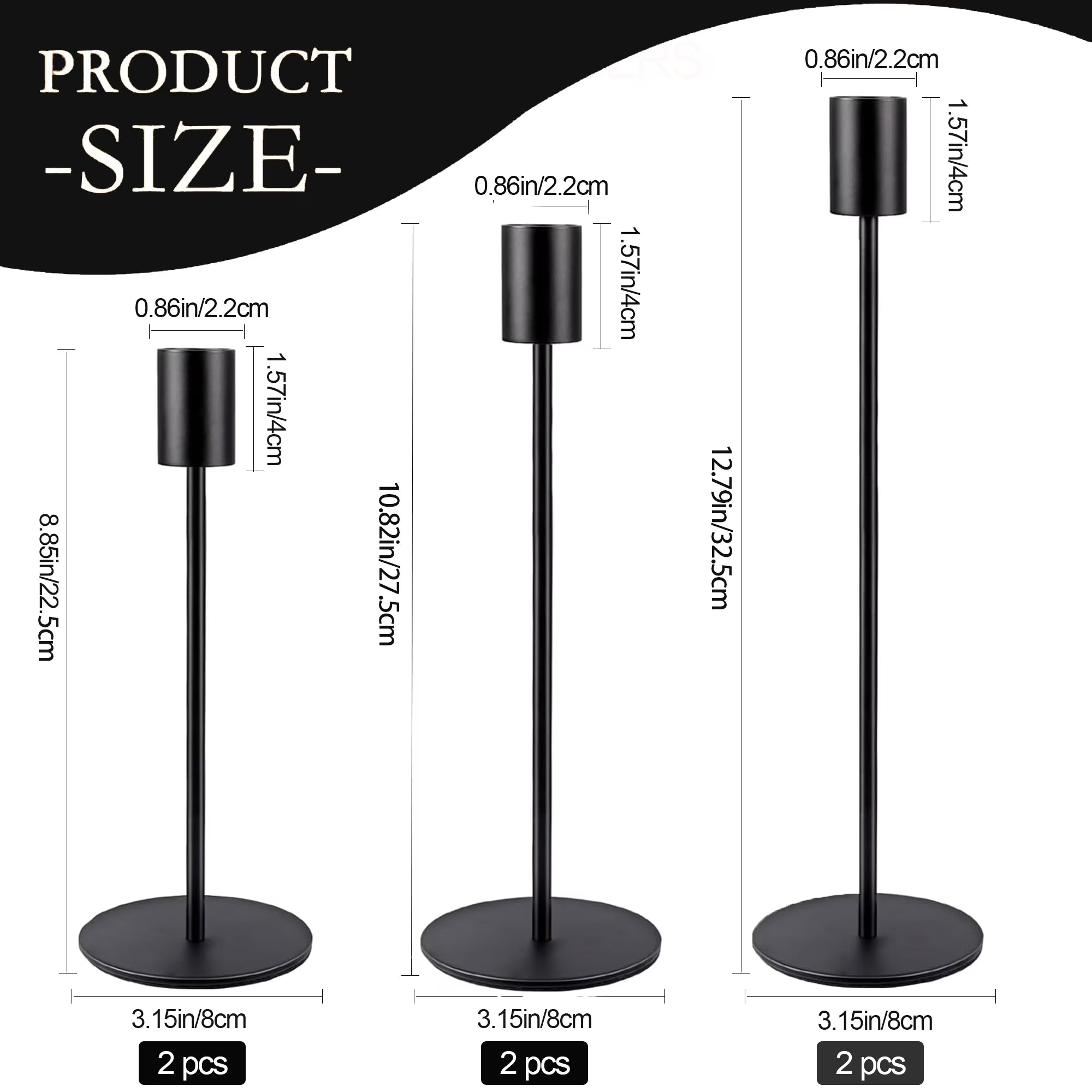 Matte Black Taper Candle Holders, 6 Pack Metal Candlestick Holders for Wedding, Dinning, Party