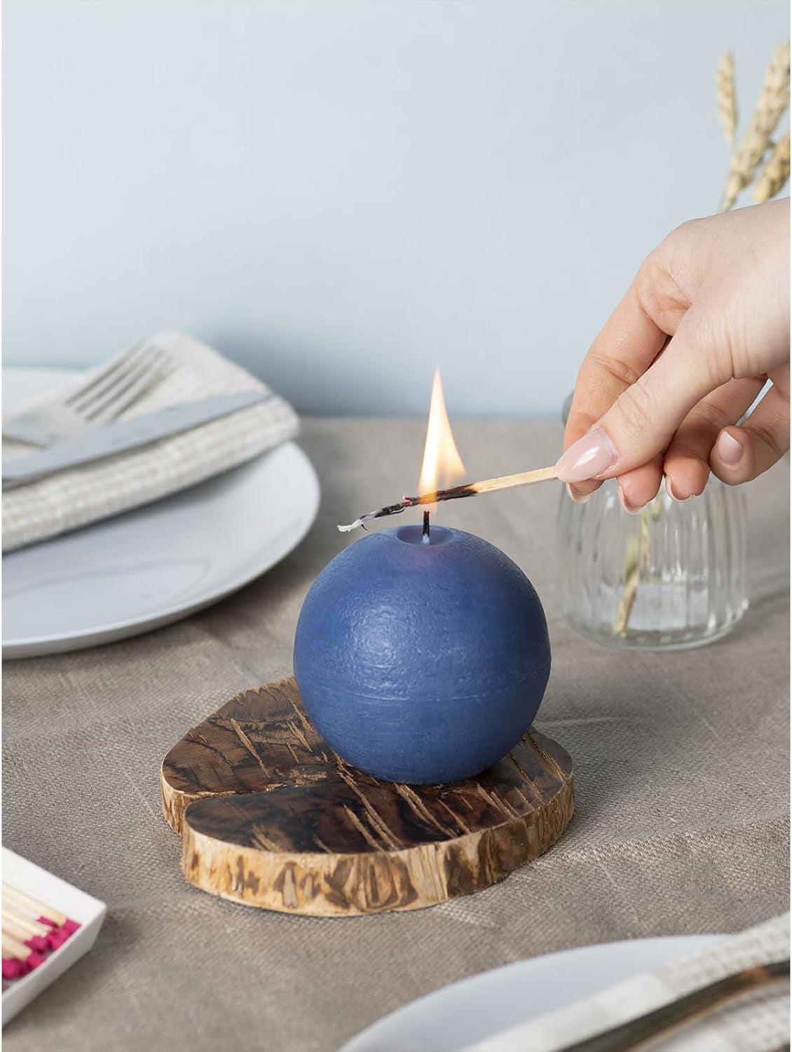 Set of 3 round Candles Ball 3 Inch - Royal Blue Spheres - Perfect as Wedding Decor and as Spheres for Home Decor - Long Burning Unscented Smokeless Dripless Navy Blue Candles