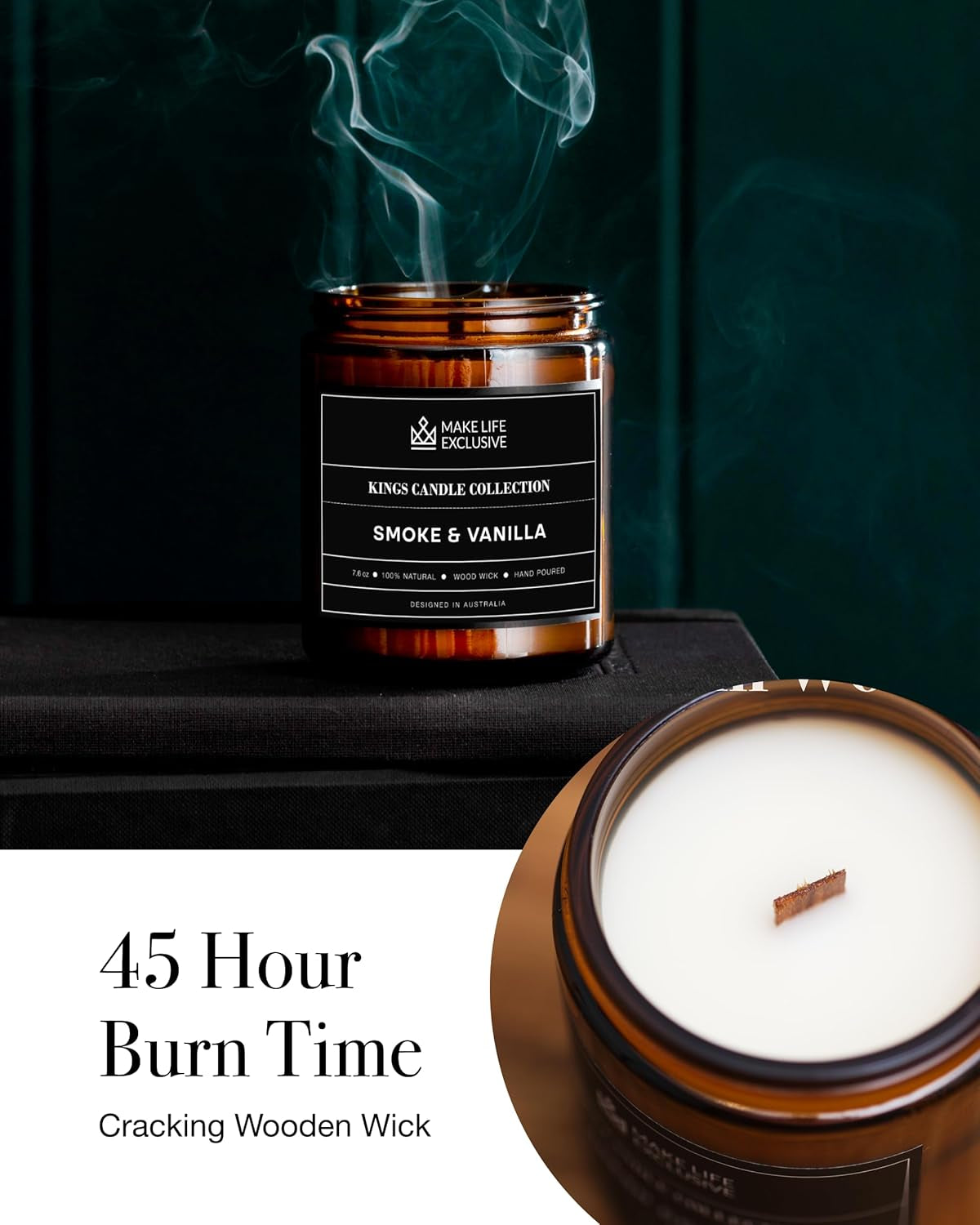 Scented Candles for Men | Smoke and Vanilla, Tobacco and Vanilla |Wooden Wick, Long Lasting, Masculine Scents | Natural Soy Jar Candle for Home, Bachelor Pad Decor | the Perfect Mens Gift