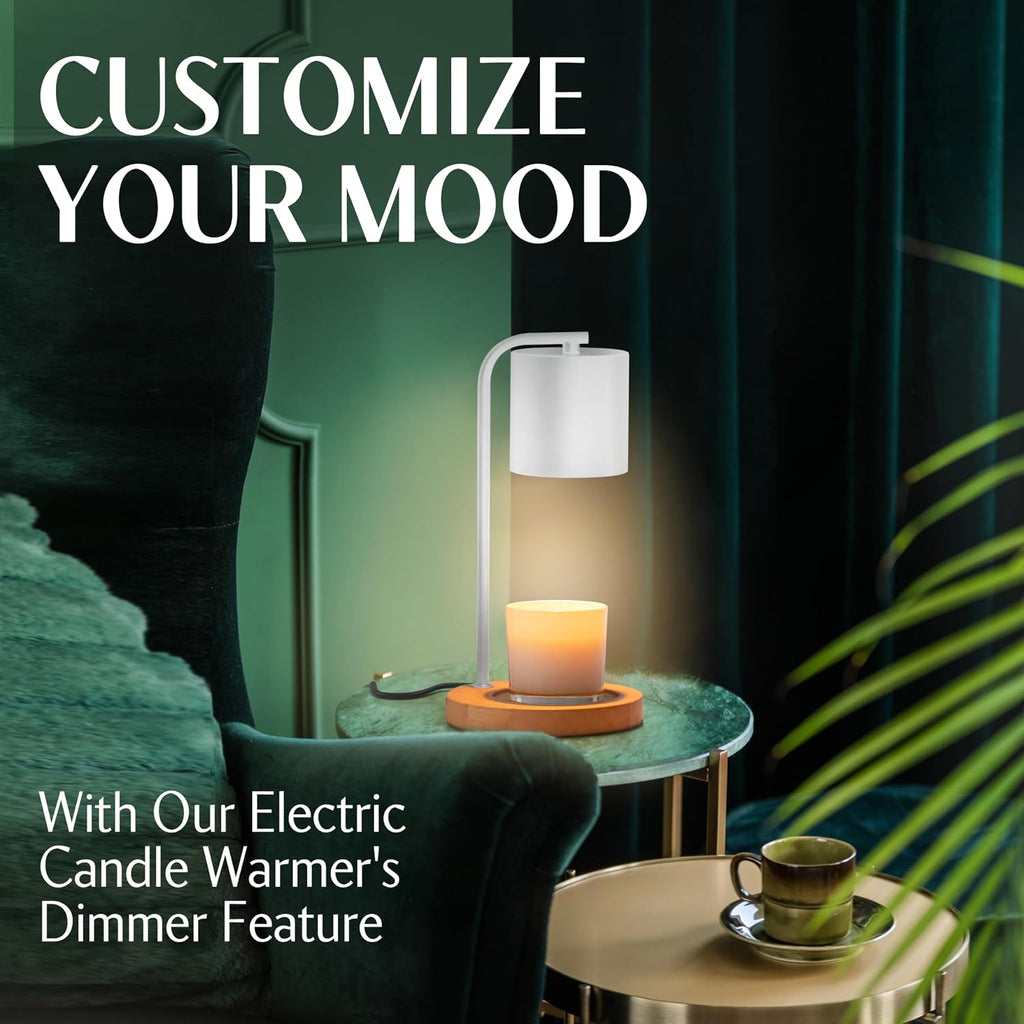 Candle Warmer Lamp with Timer and Dimmer & Includes 2 Bulbs, Electric Wax Candle Lamp Warmer for Jar Candles, Home Decor Aesthetic, and House Warming Gifts - White Wood