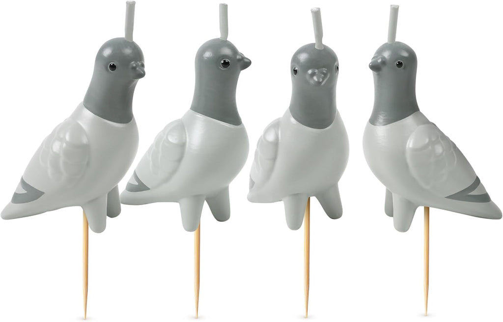 Flock Party Pigeon Candles, Set of 4 Pigeon Party Candles, 2 Inch Tall, Bird Lover and City-Inspired Birthday Celebration Decor