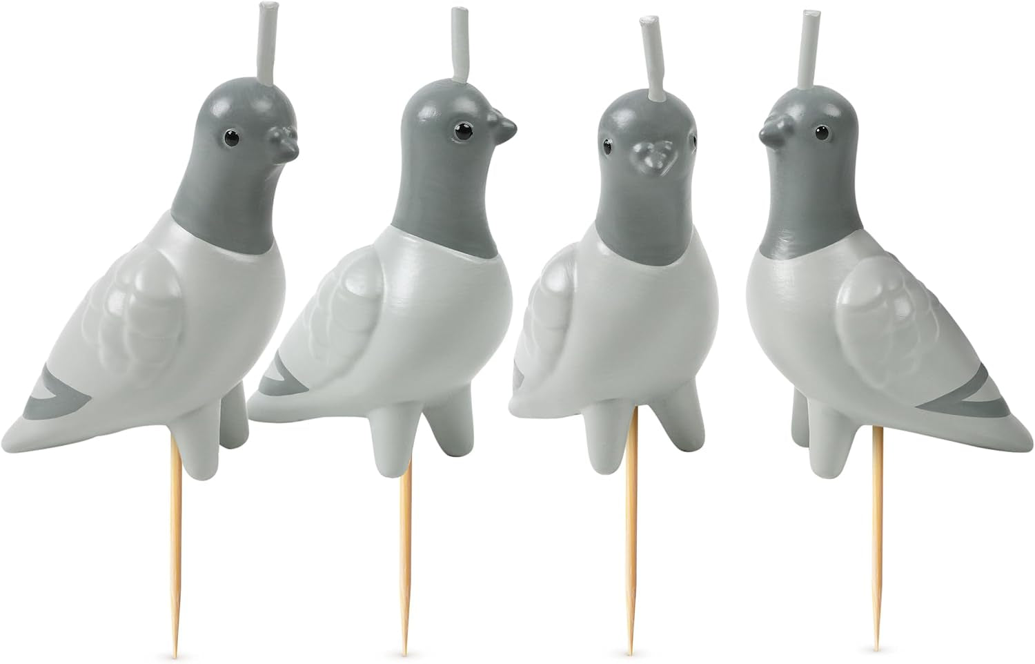 Flock Party Pigeon Candles, Set of 4 Pigeon Party Candles, 2 Inch Tall, Bird Lover and City-Inspired Birthday Celebration Decor