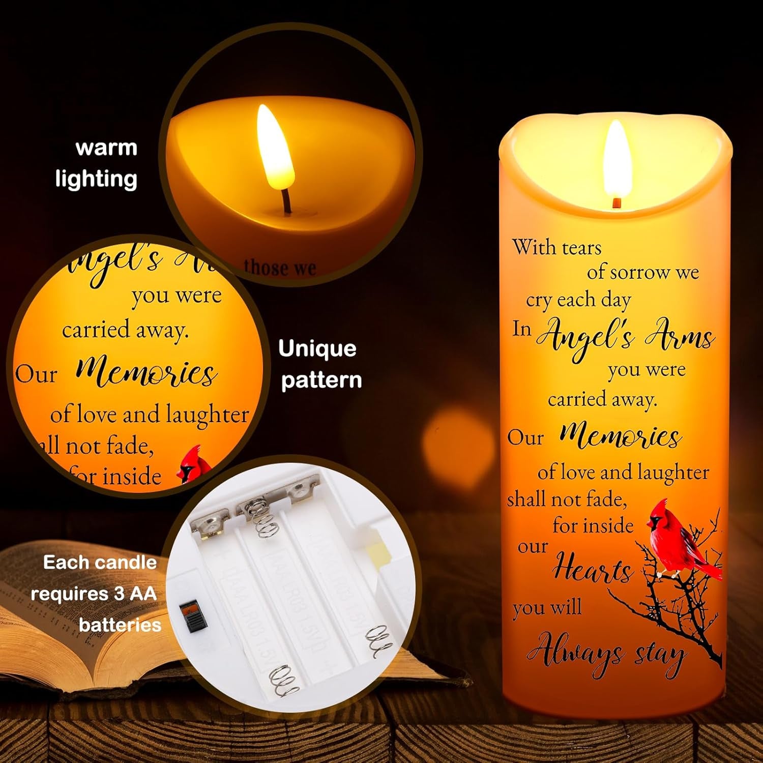 Memorial Candles Sympathy Gifts LED Flameless Cardinal Bereavement Candles for Loss of Loved One Sympathy Cardinal Gifts Battery Candle for Prayers(Retro Style)
